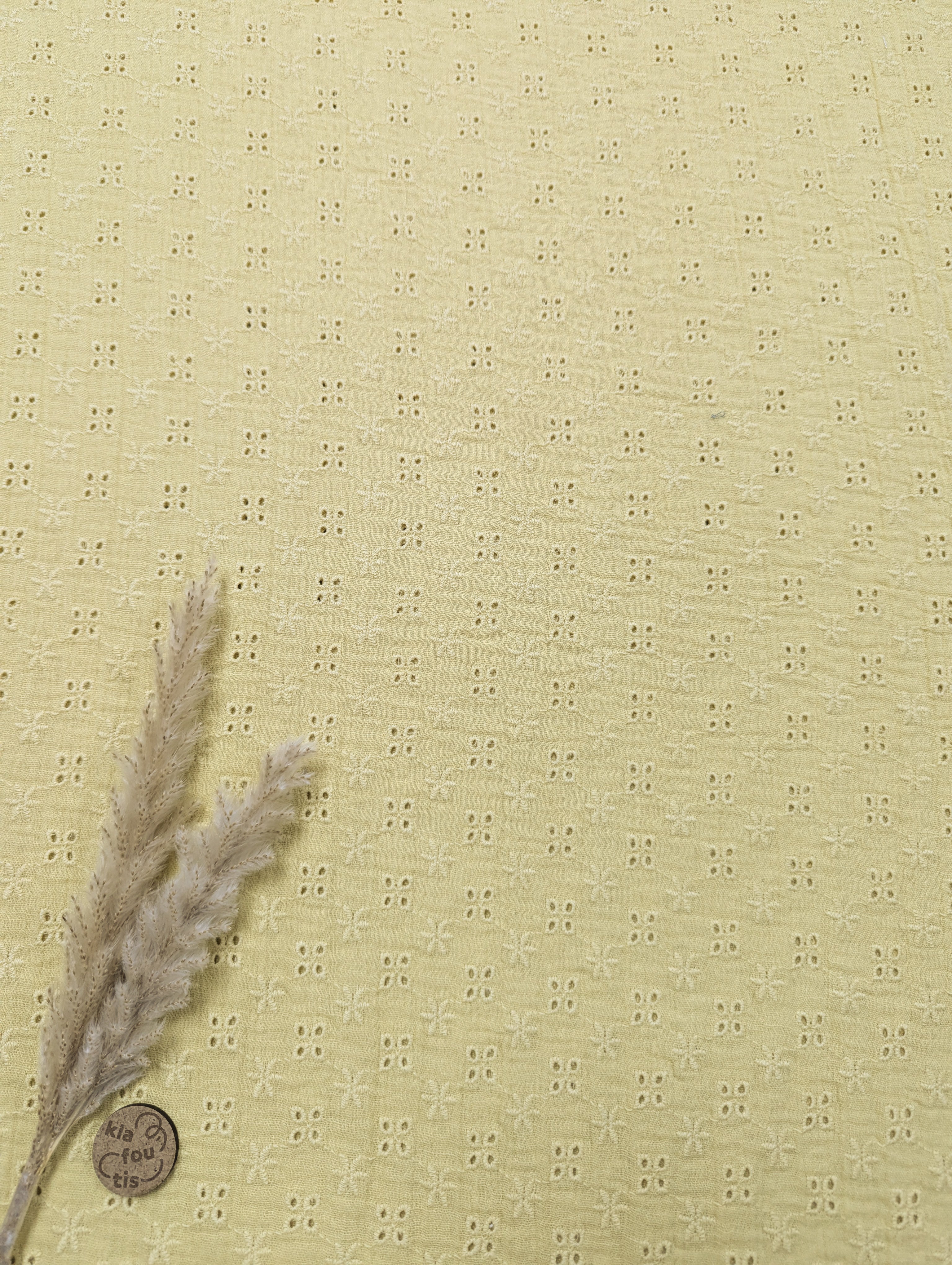 Double gaze typée broderie anglaise - jaune