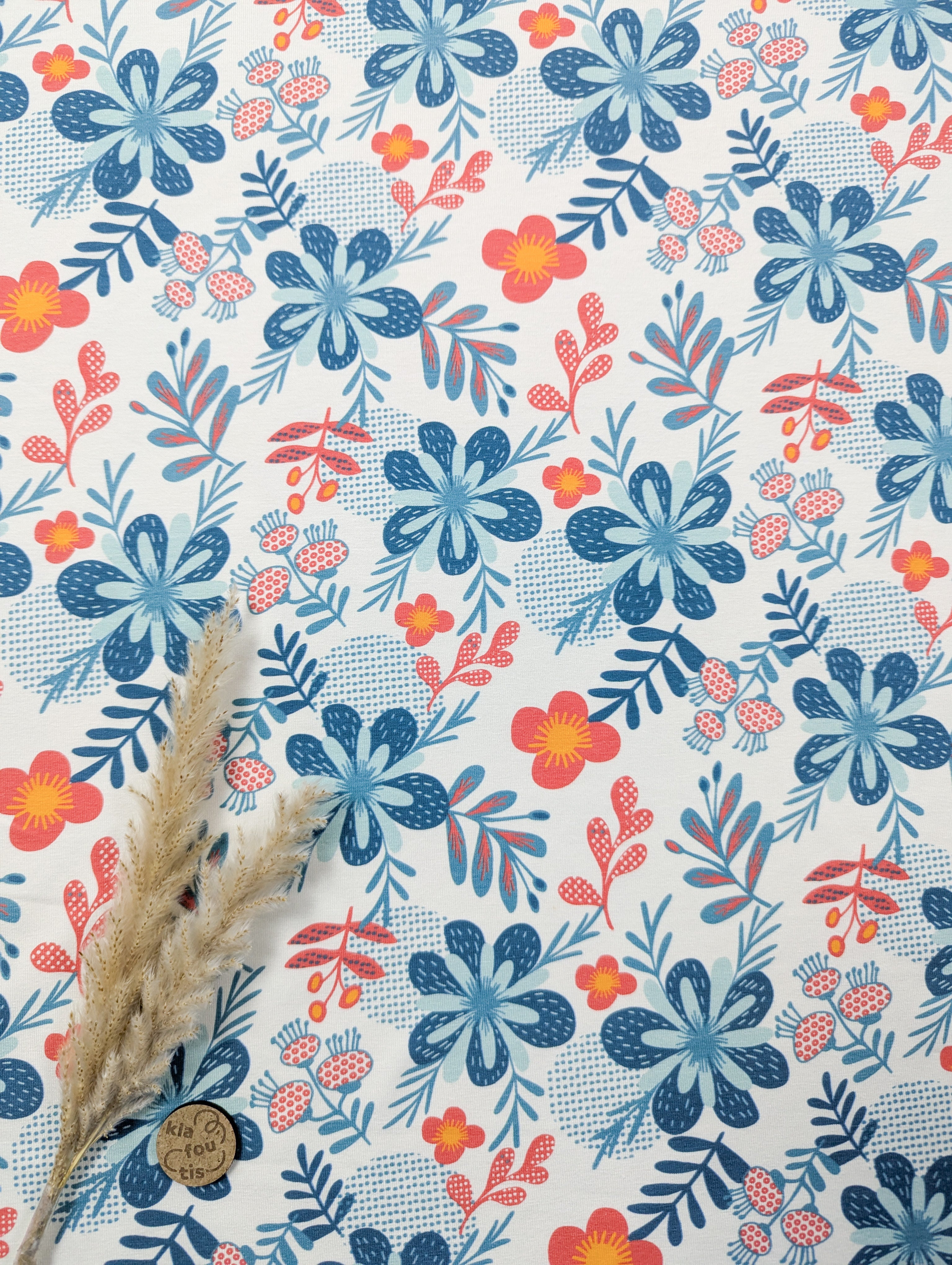 Jersey de coton écru - fleuri boho