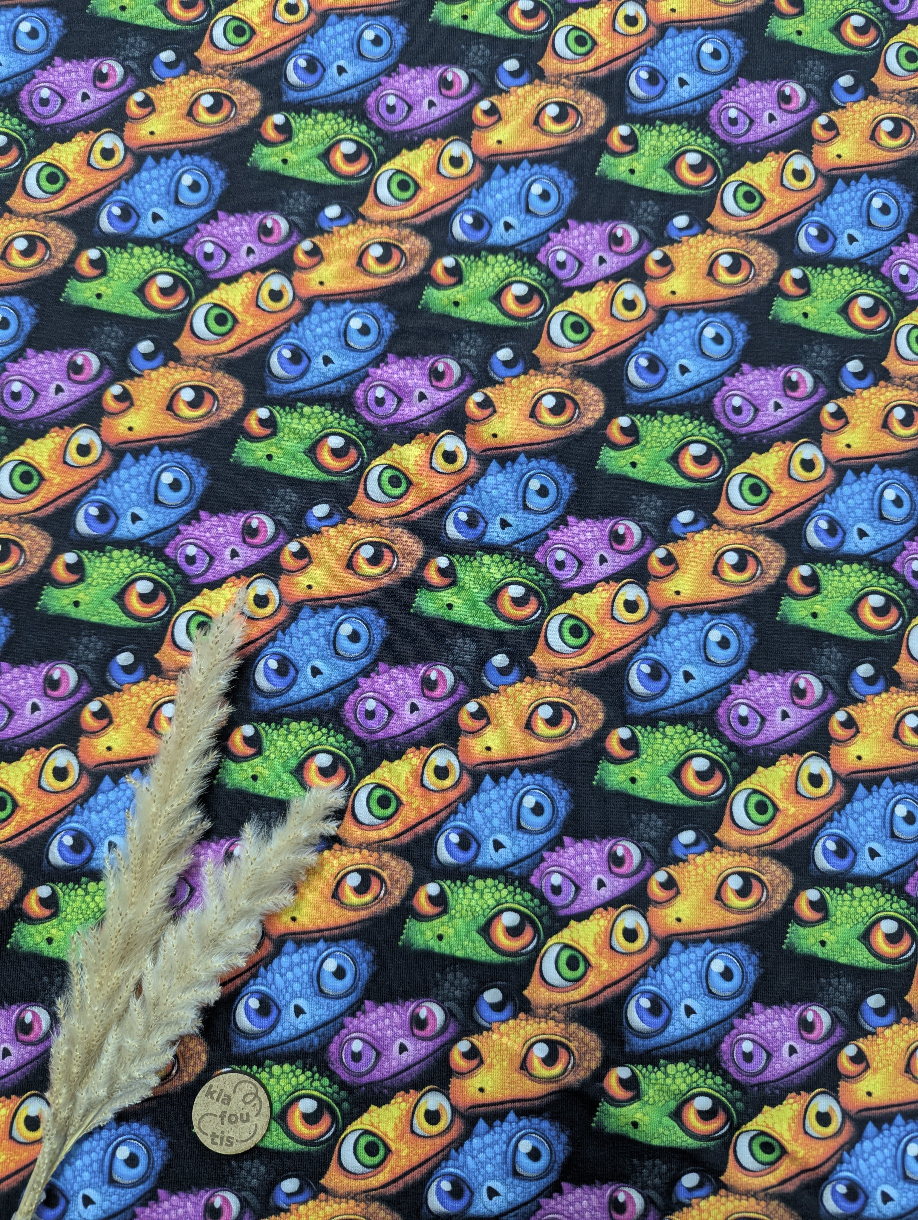 Jersey de coton noir - sous la surveillance des geckos