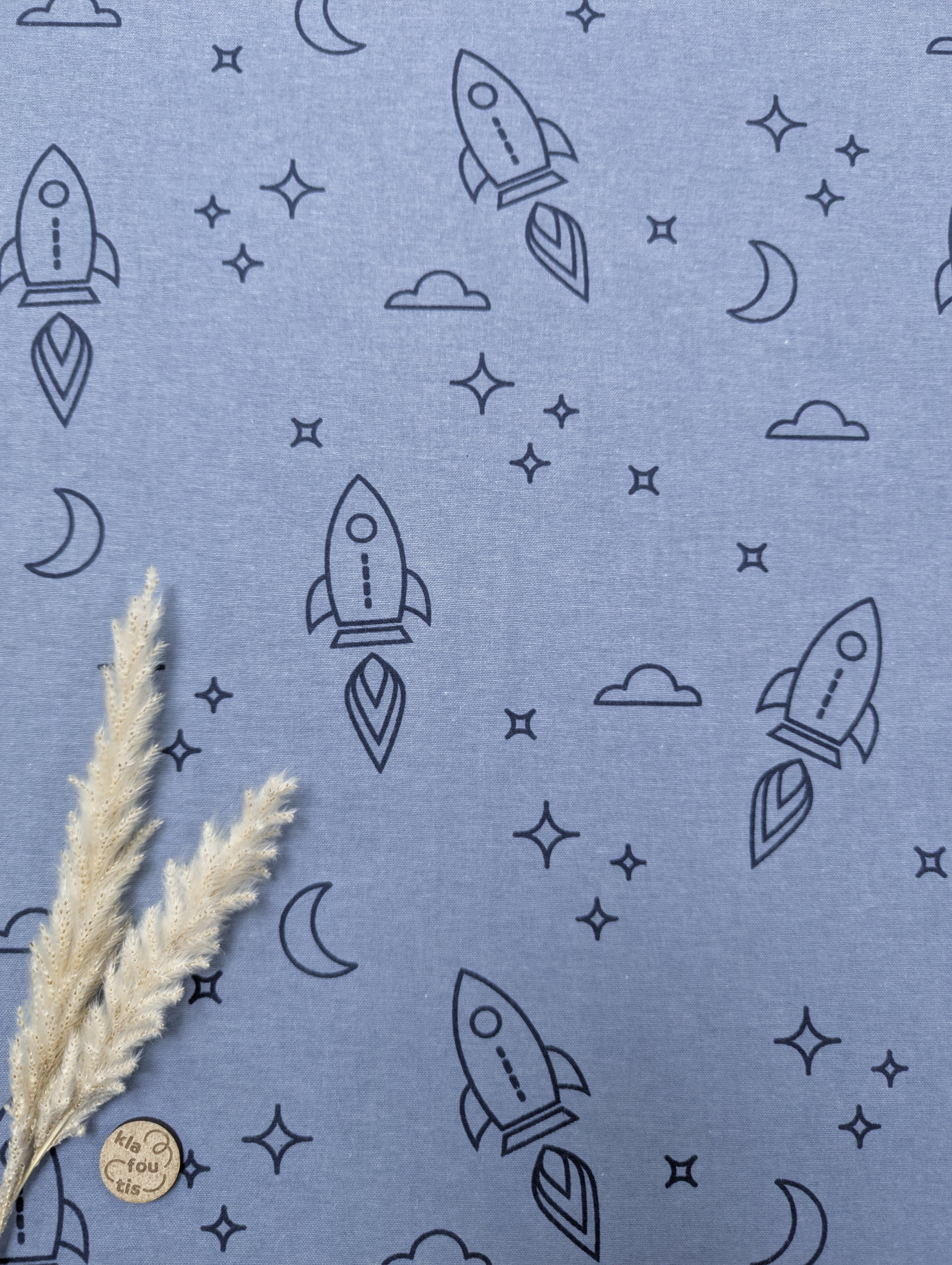 Flanelle de coton bleue - fusées