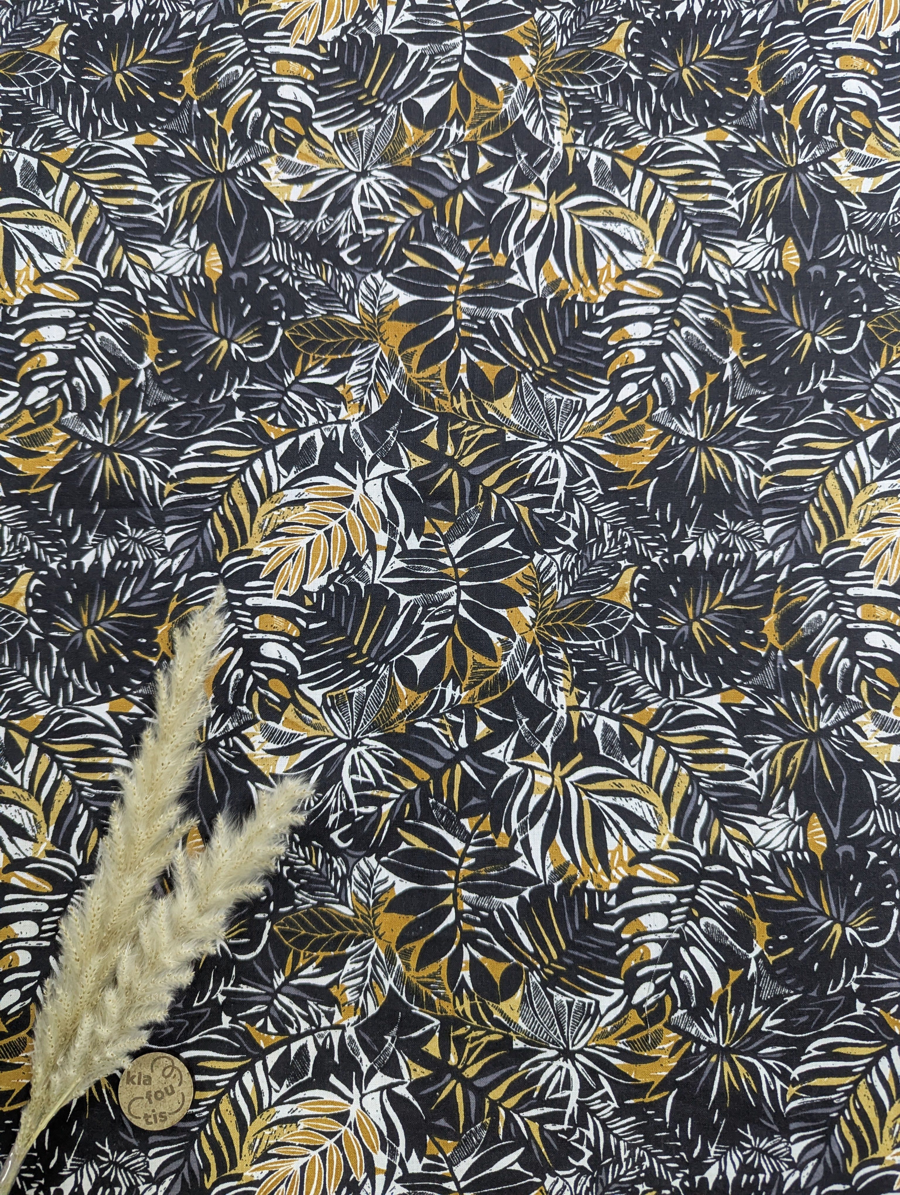 Popeline de coton gris anthracite - magnifique feuillage