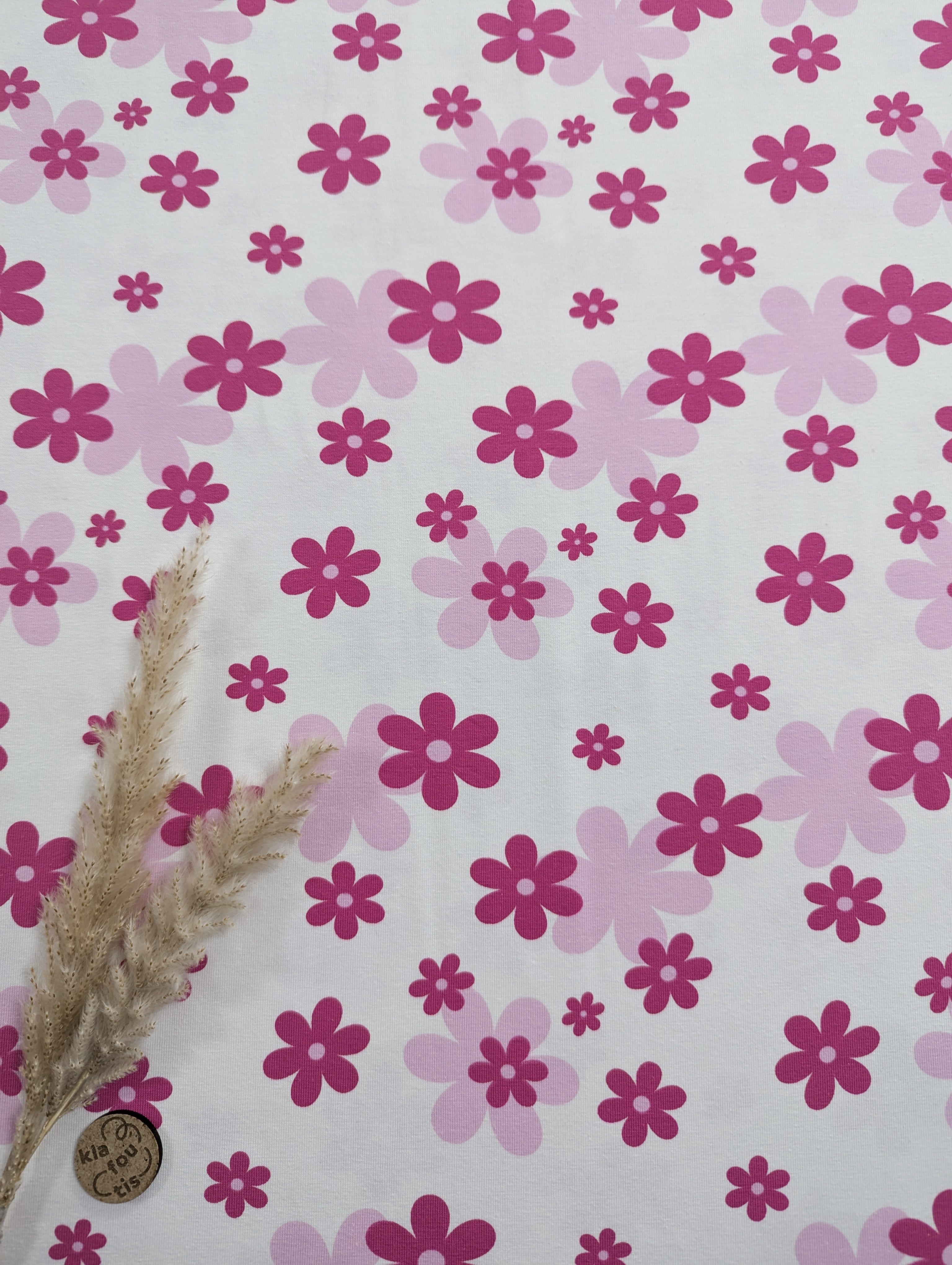 Jersey de coton écru - Pluie fleurie