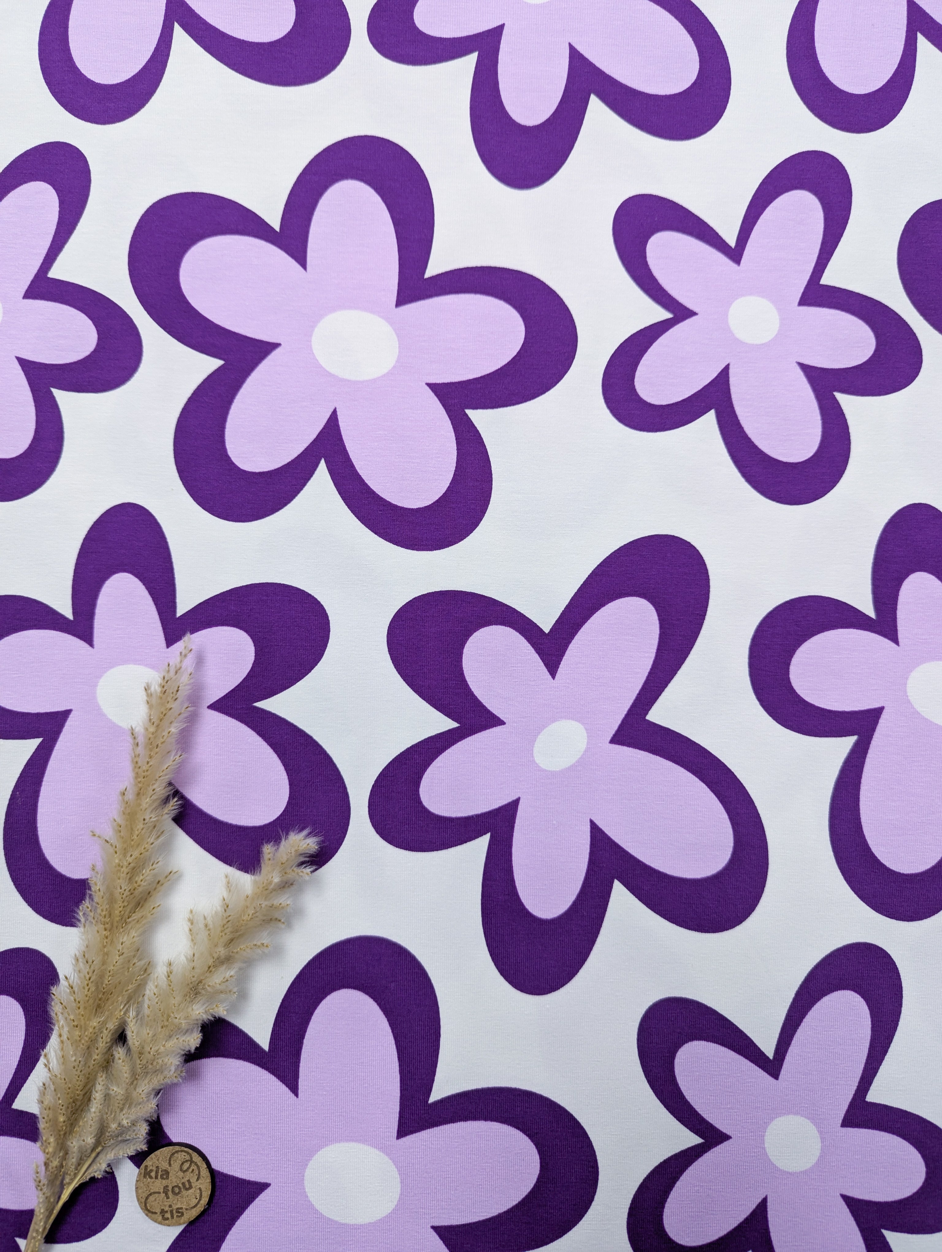 Jersey de coton blanc - amour lilas