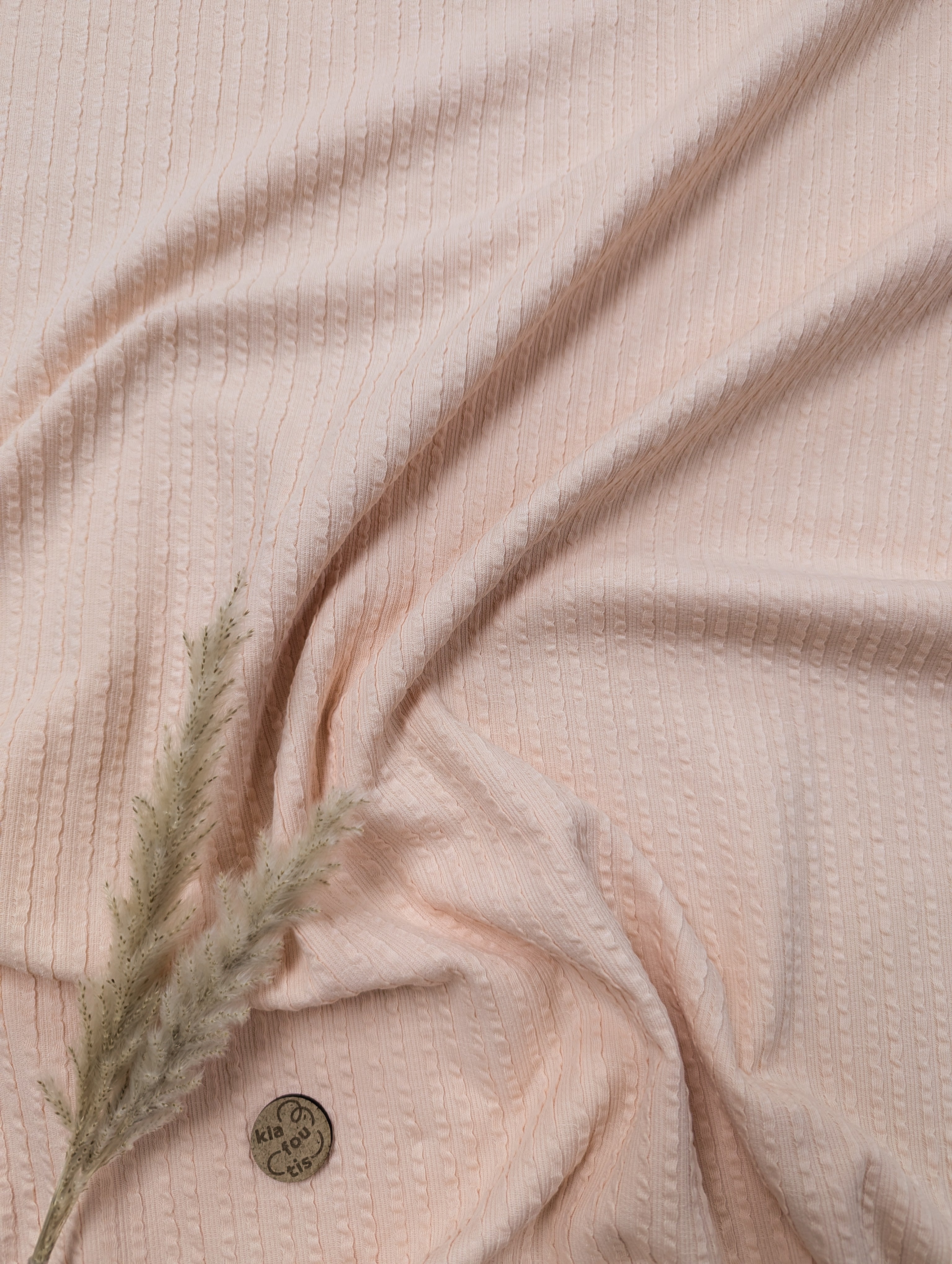 Jersey de coton effet seersucker - rose poudré