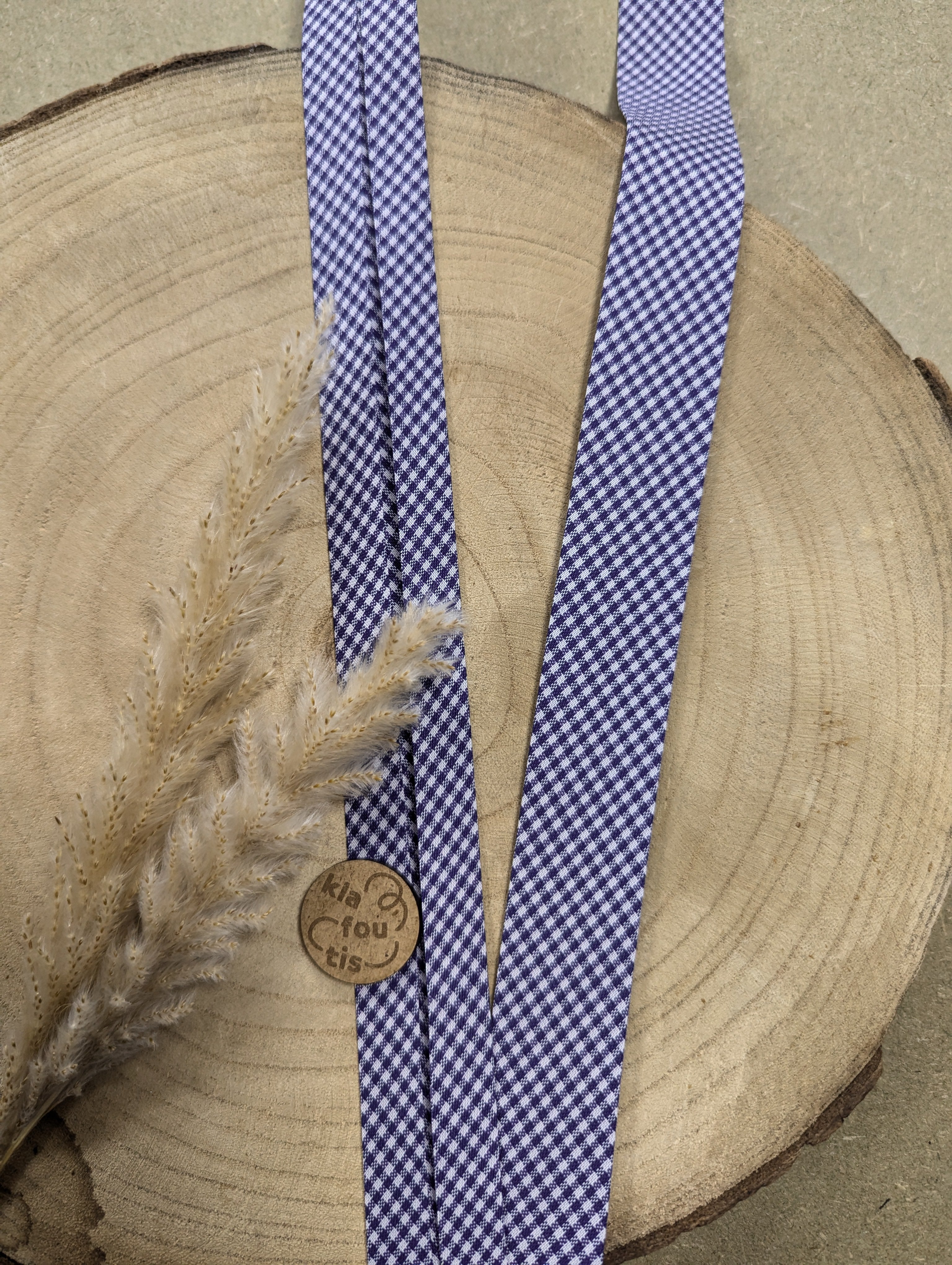 Biais pré-plié 30 mm - Vichy bleu marine