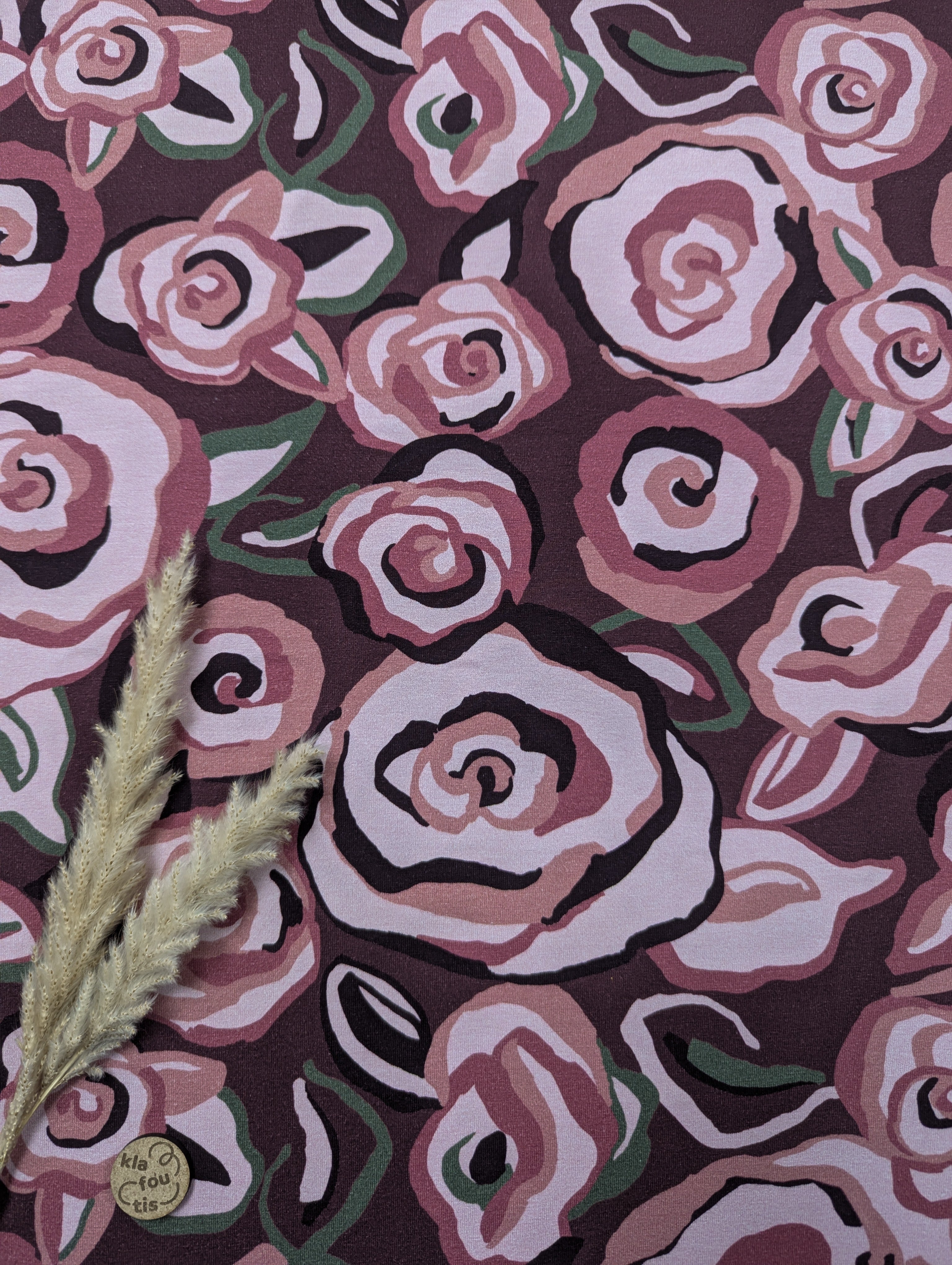 Jersey de coton aubergine - douces roses