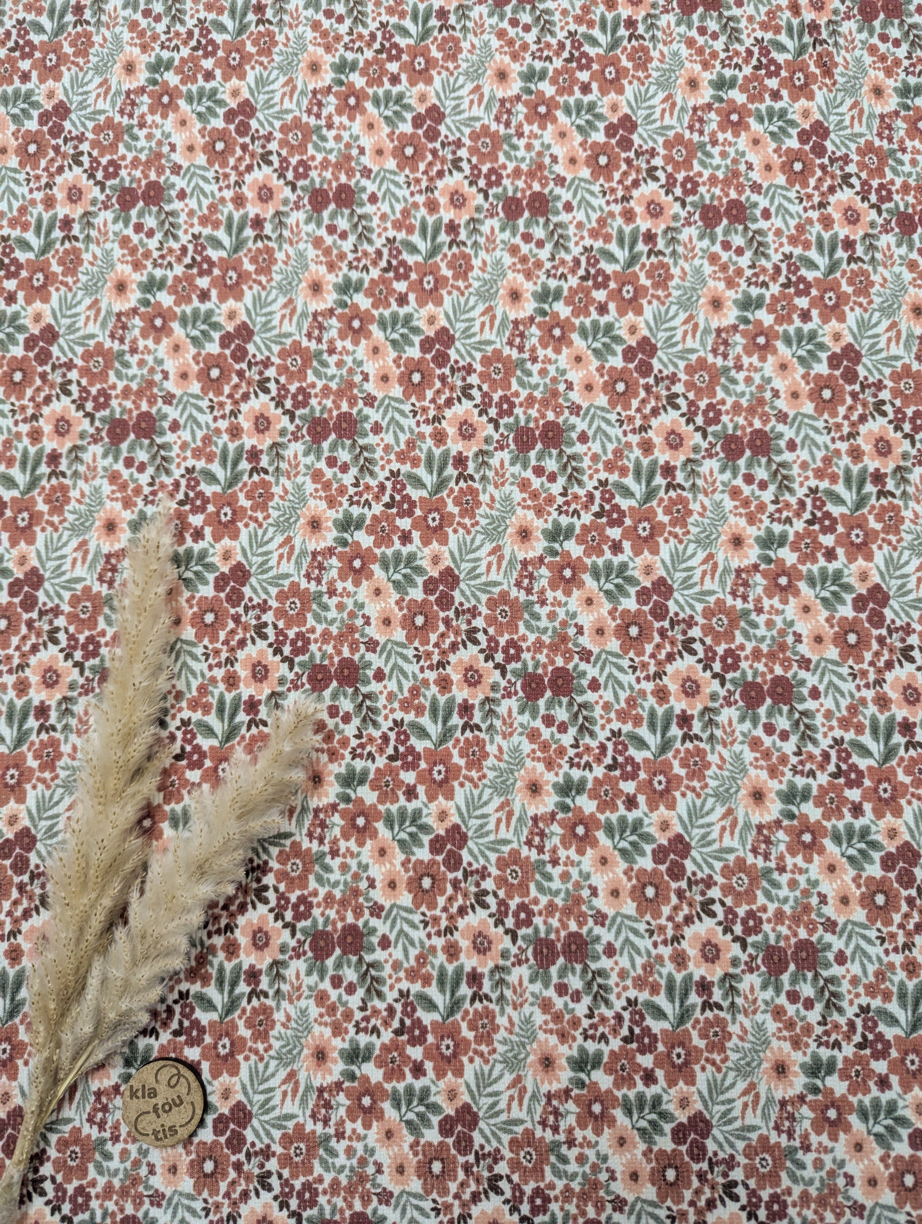 Jersey de coton texturé ligné - fleurs poudrées