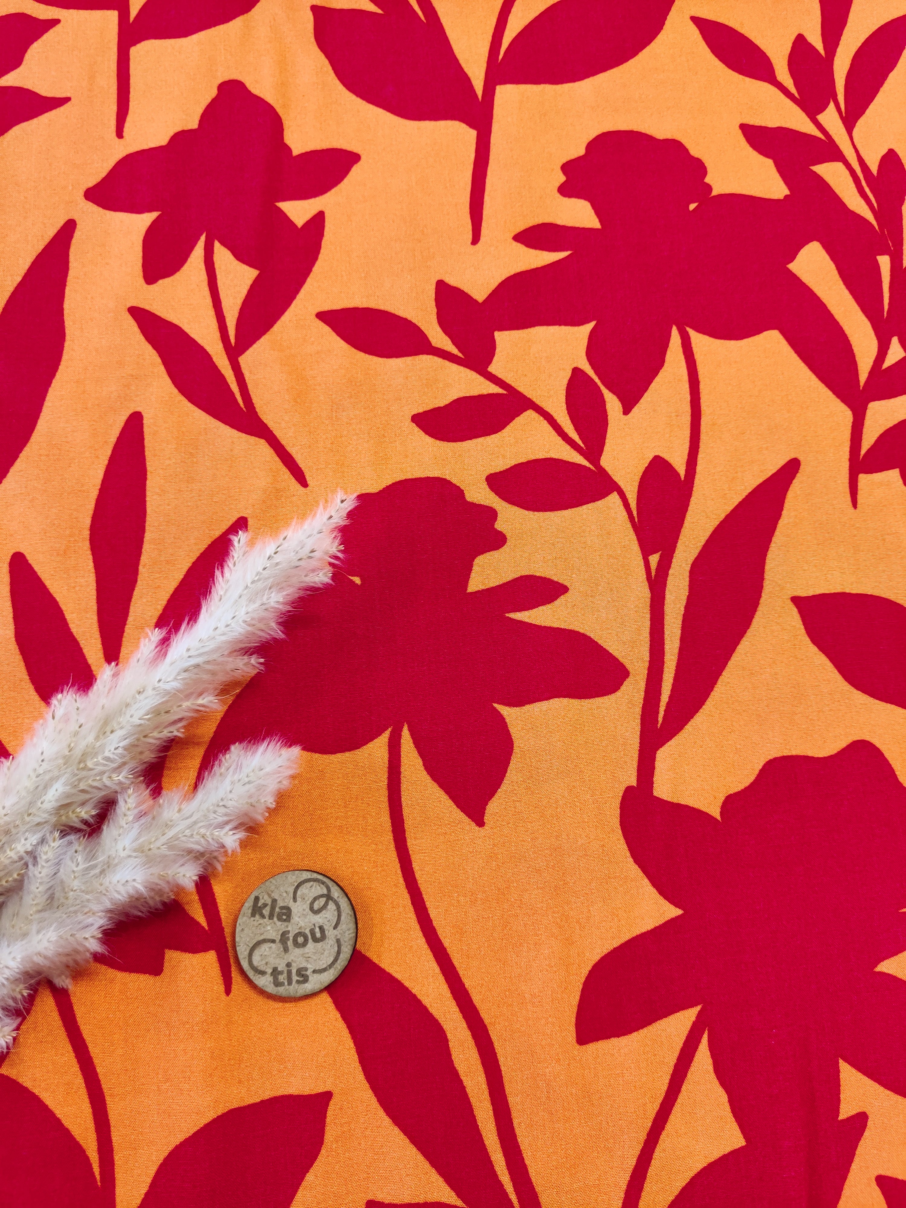 Popeline de viscose orange - Ombres fleuries