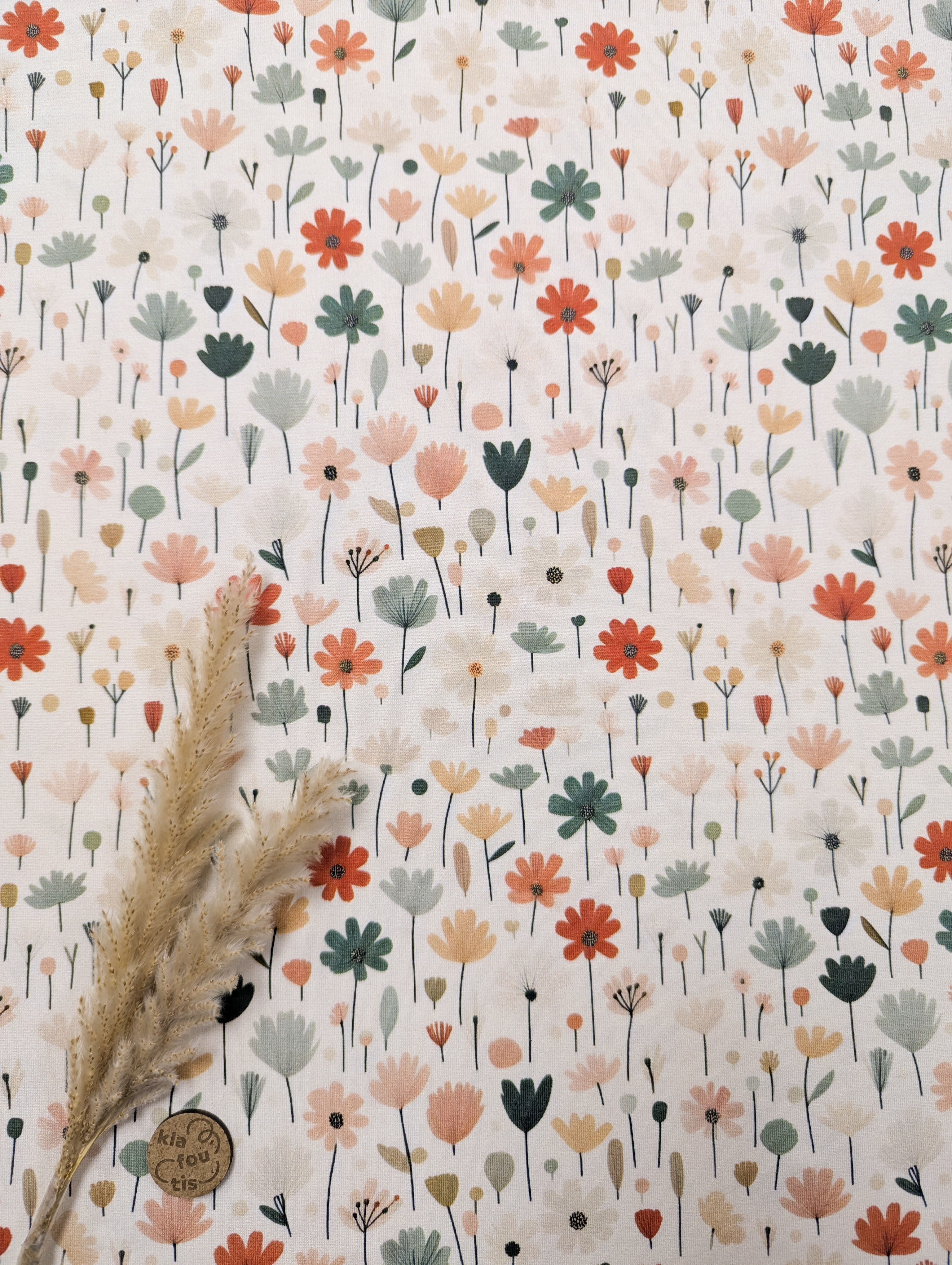Jersey de coton crème - happy flowers