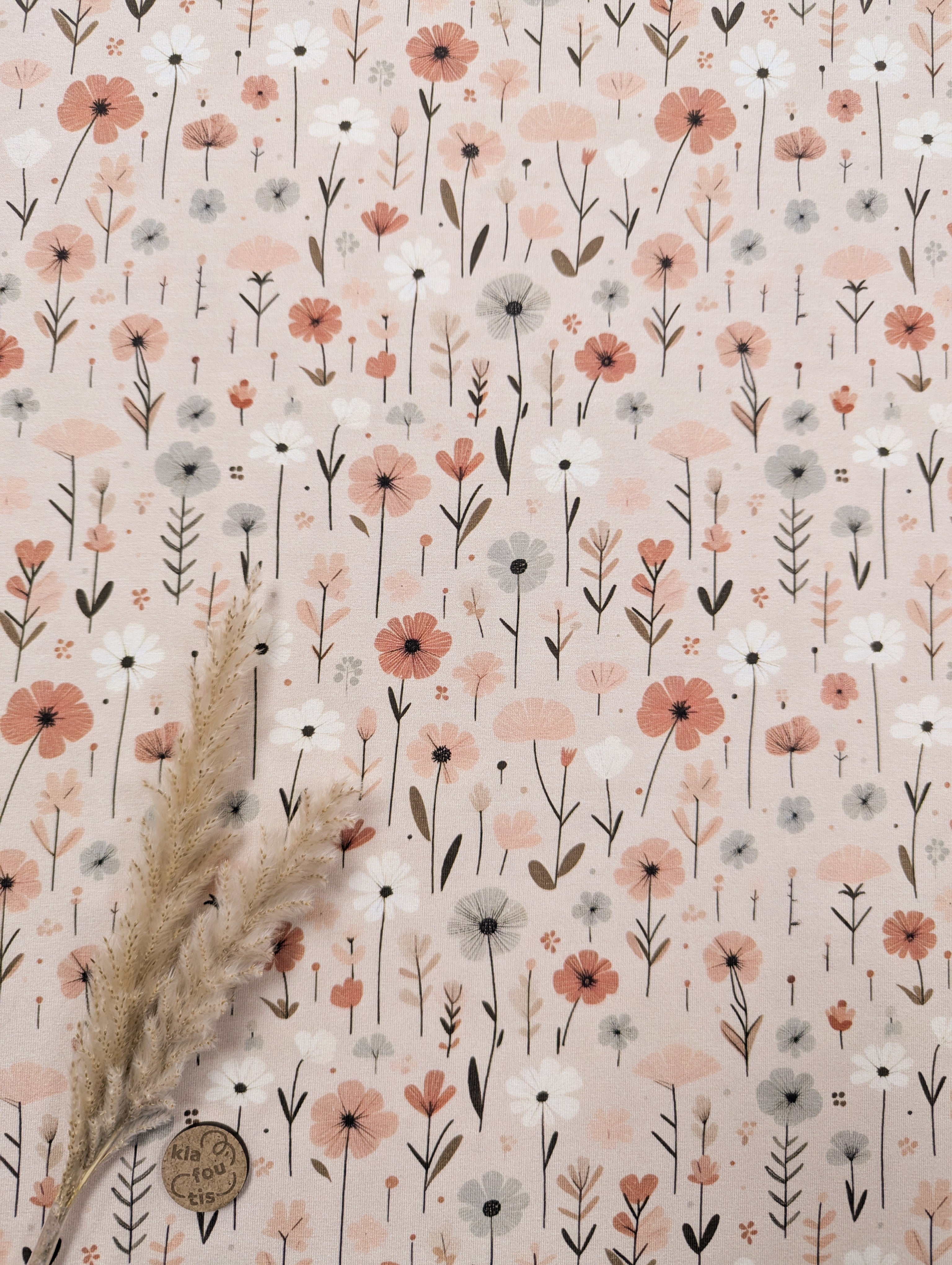 Jersey de coton rose poudré - délicatesse florale