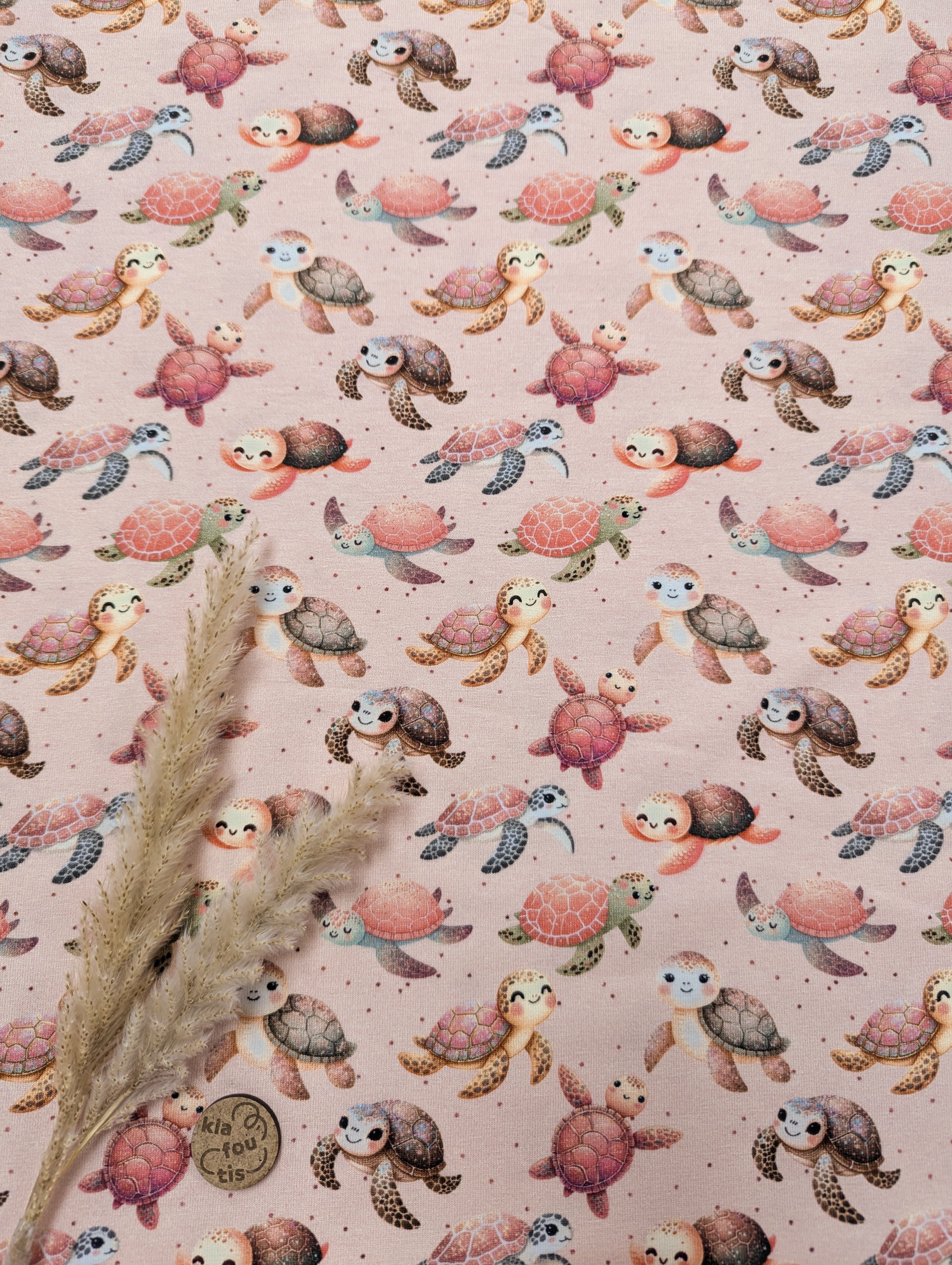 Jersey de coton - tortues tout en rose