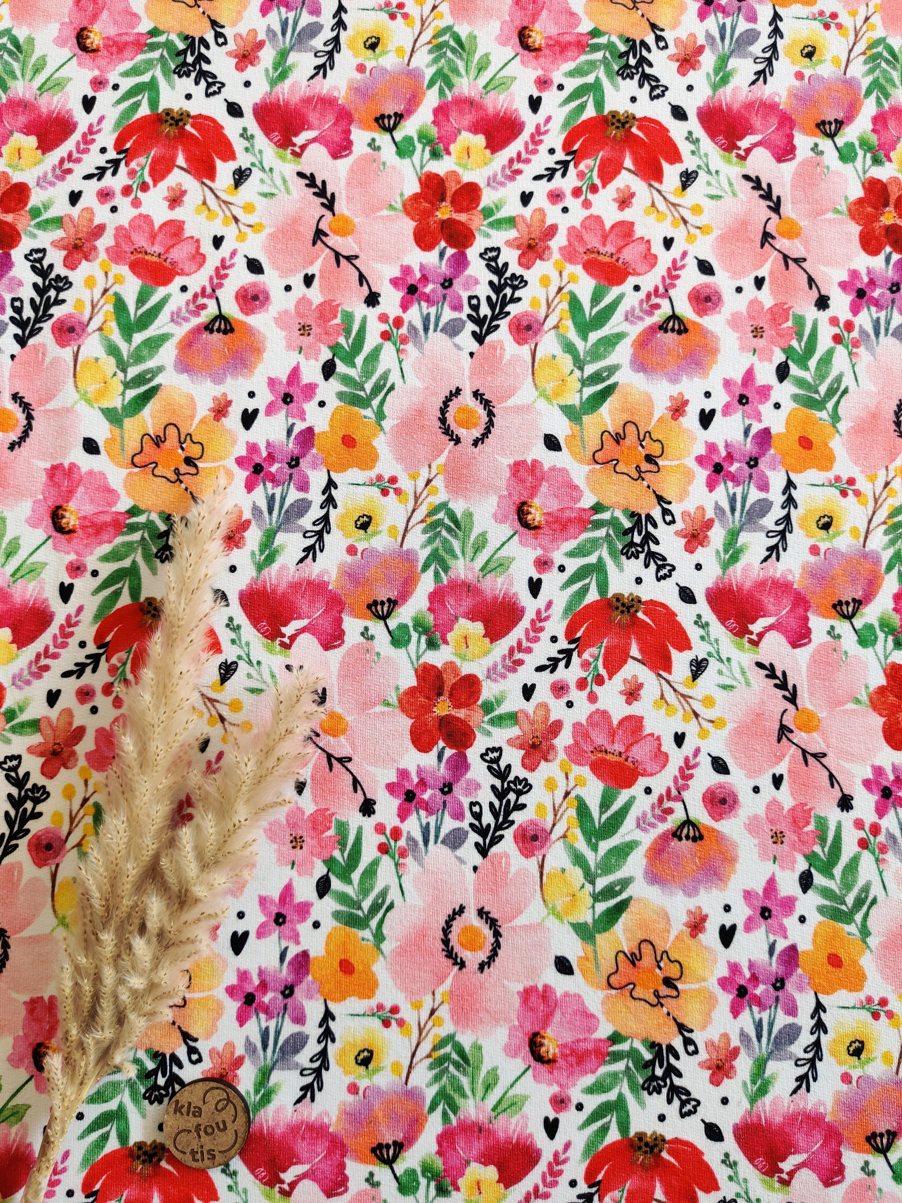 French Terry blanc - Champs rosé