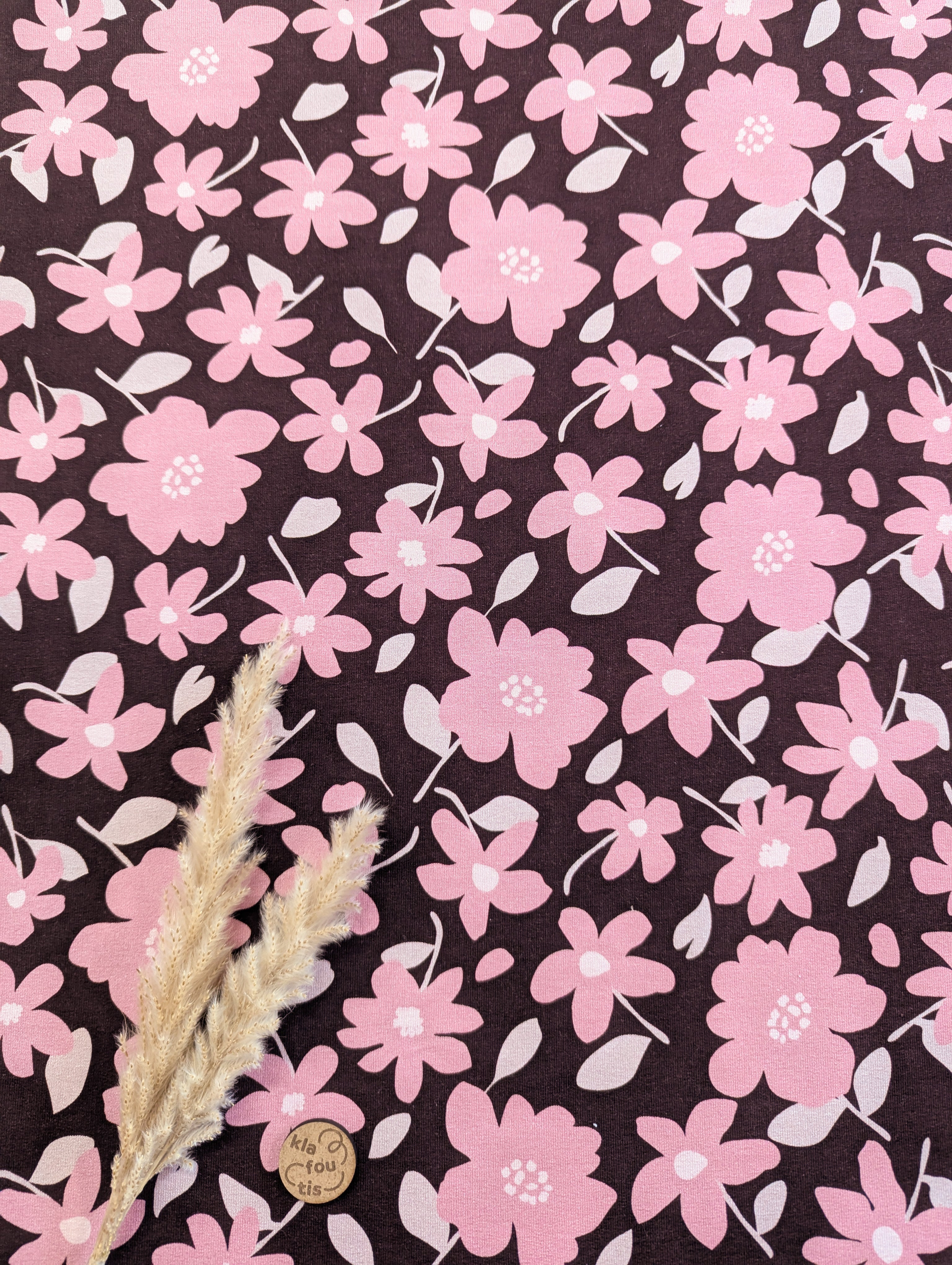 French Terry bordeaux - jolies fleurs