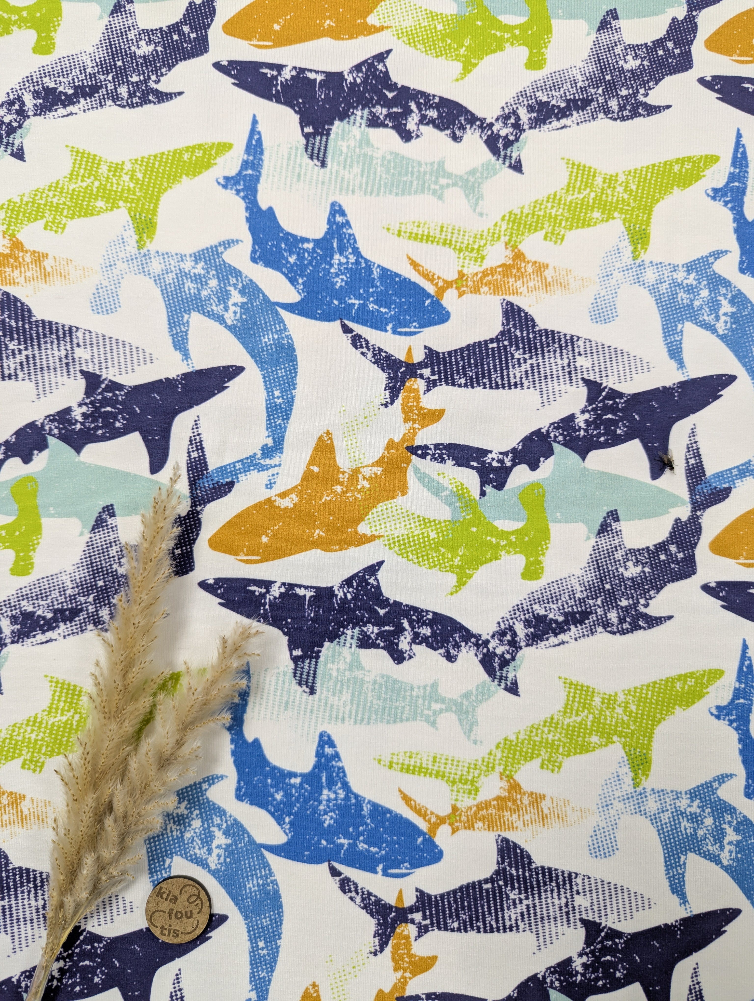 Jersey de coton blanc - pointillés de requins