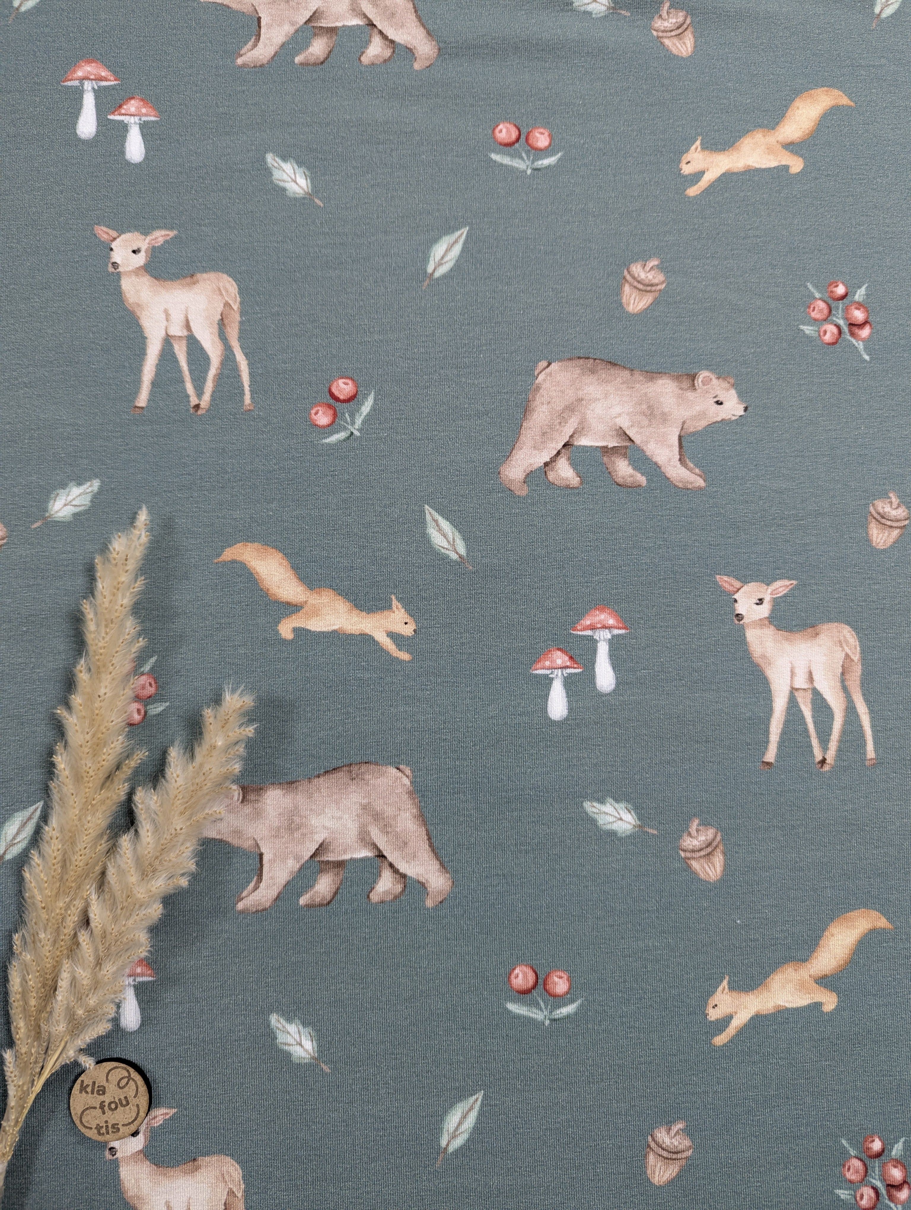 French Terry BIO vert de gris - en forêt