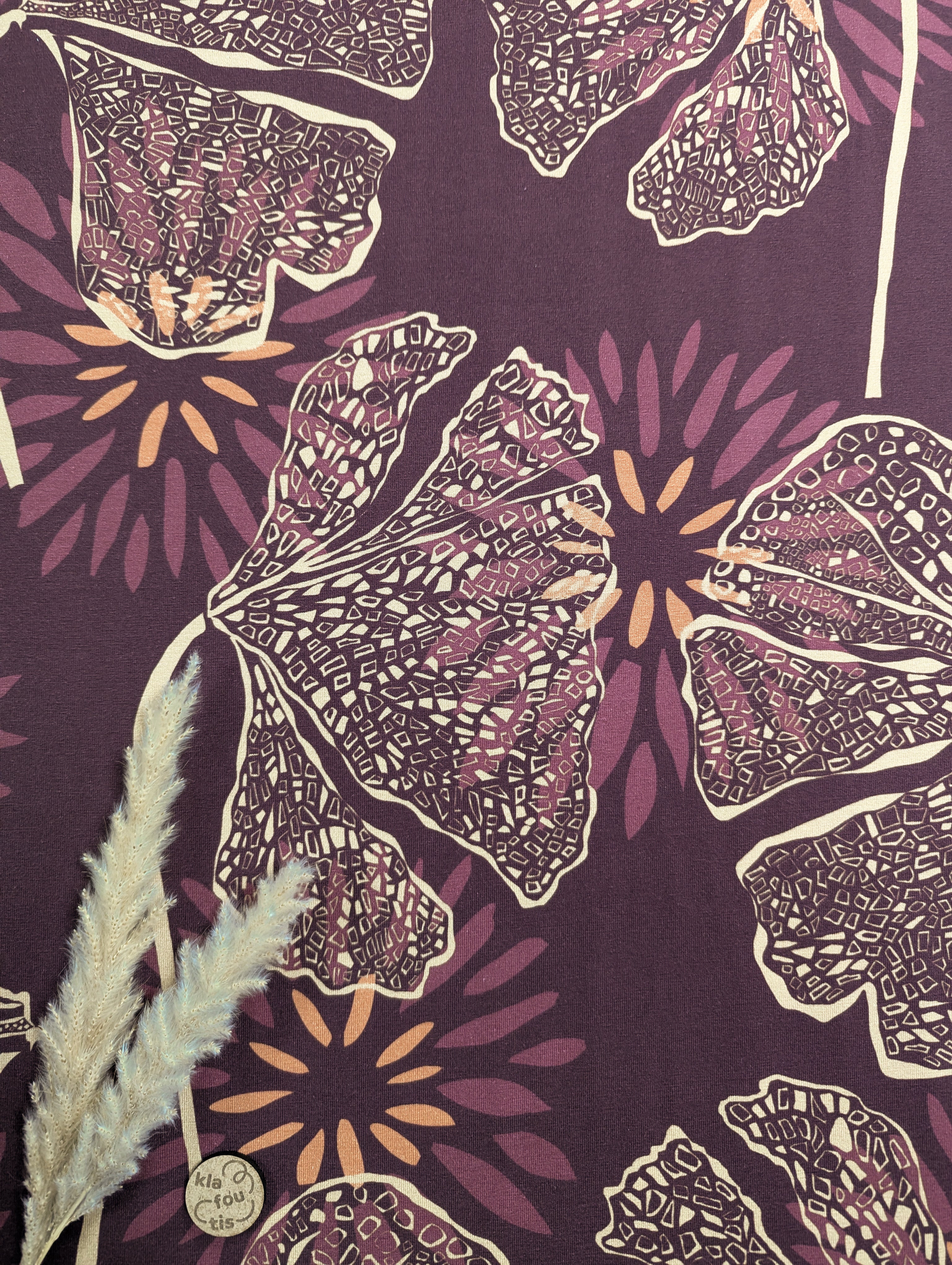 Jersey de coton bordeaux - effet gingko