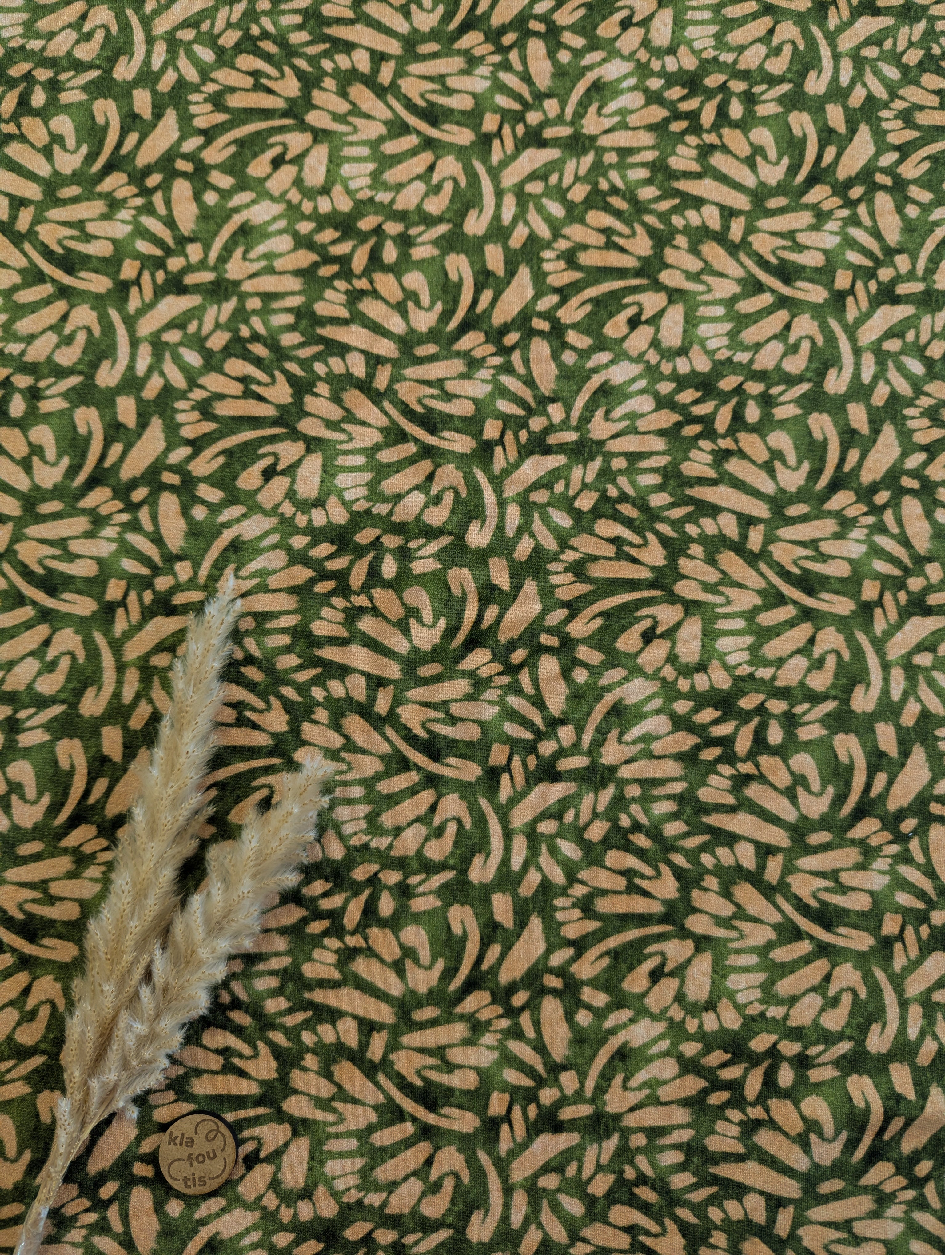 French Terry vert - éclats beiges