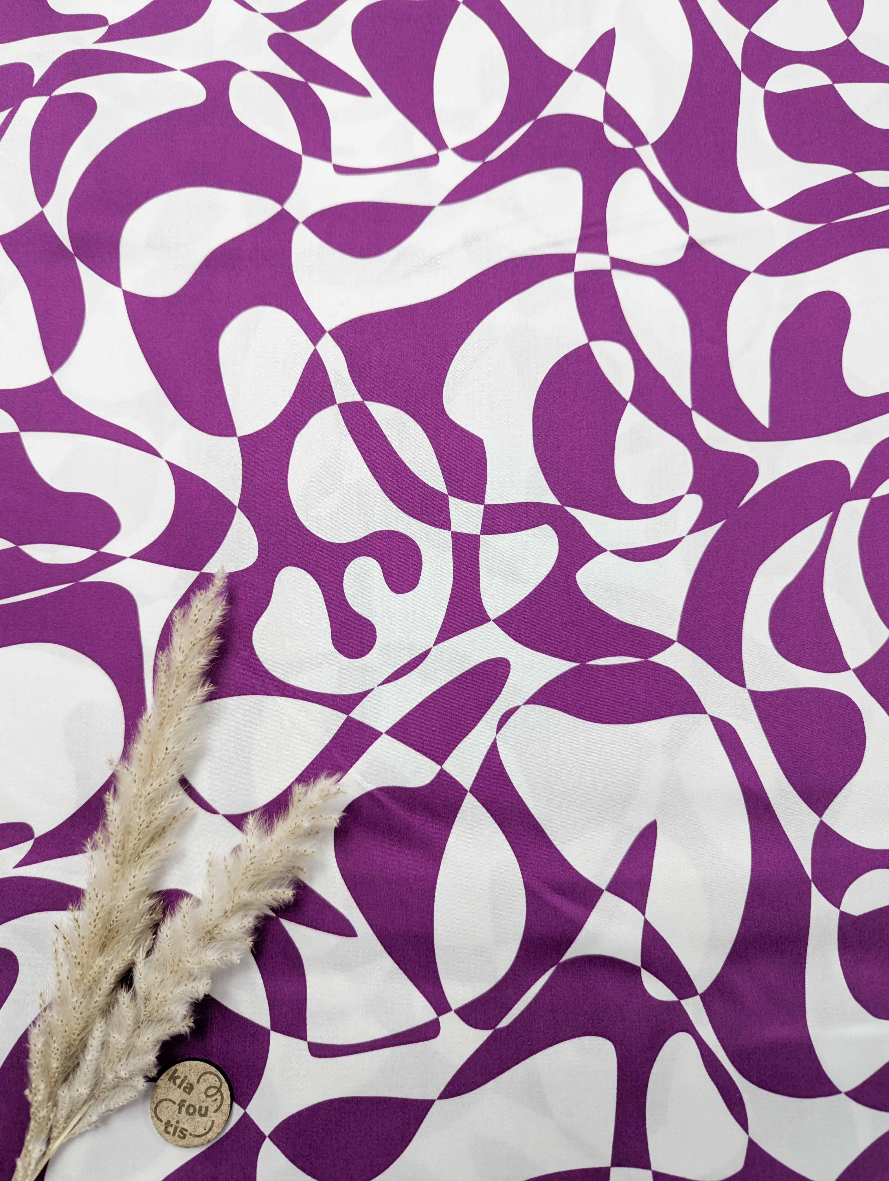 Satin de coton écru et magenta - entrelacement