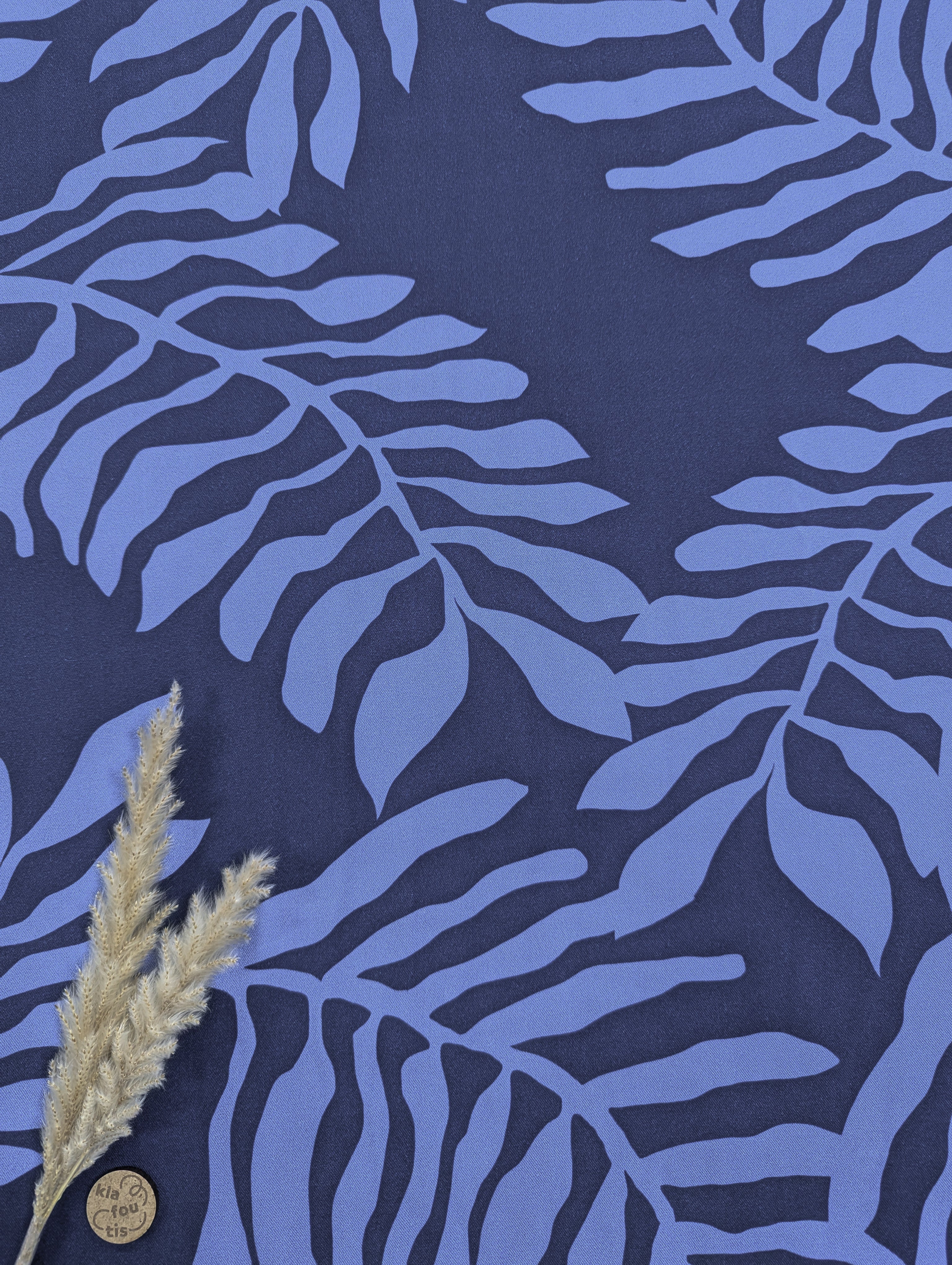 Twill de viscose bleu - Feuillage azur