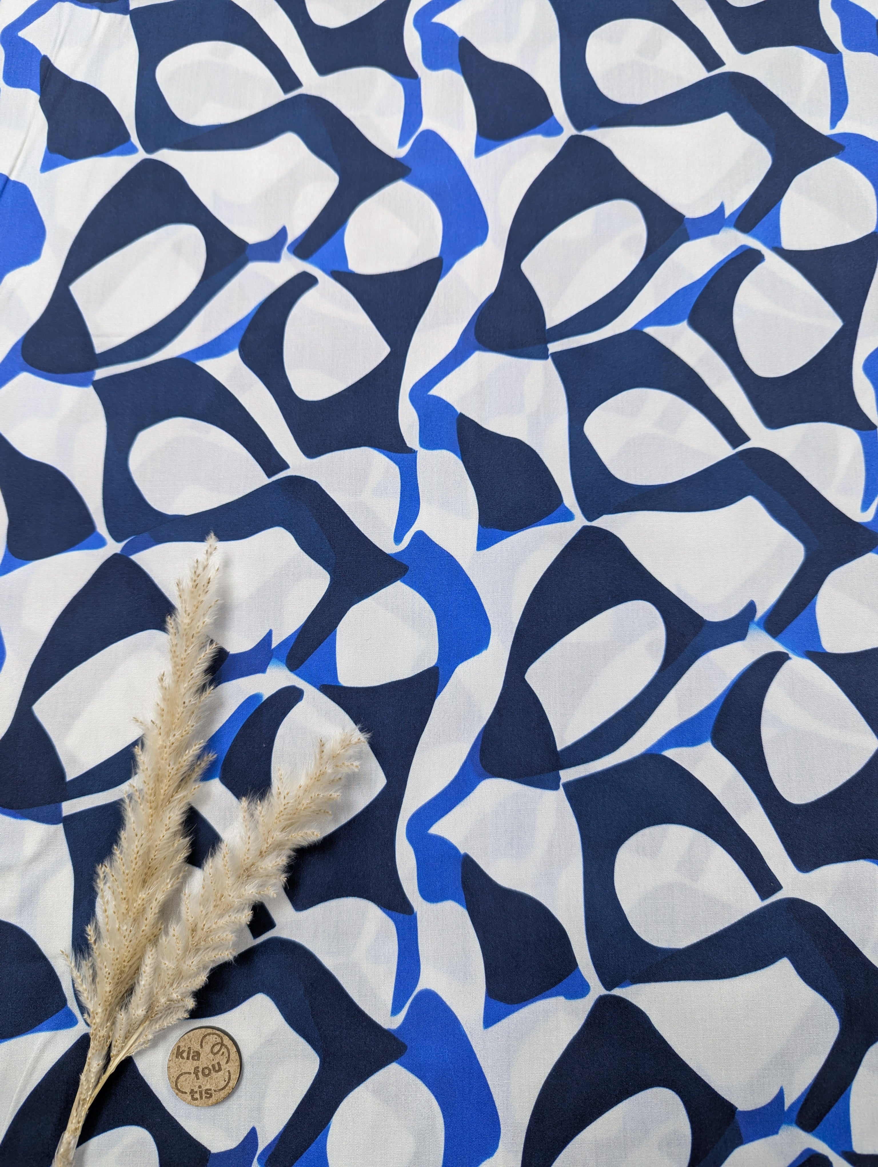 Popeline de viscose bleu marine - ronde abstraction