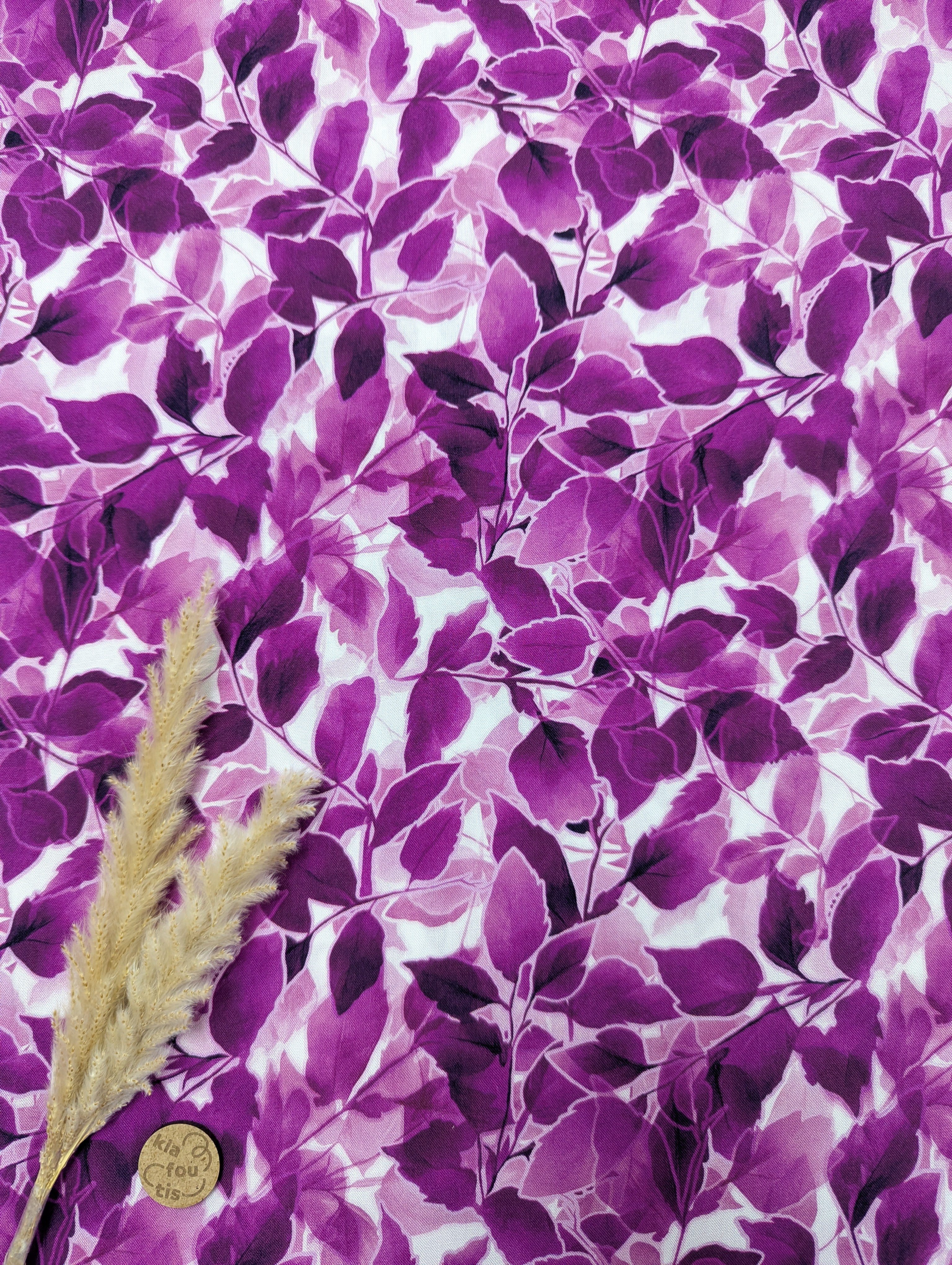 Popeline de viscose magenta - feuillage