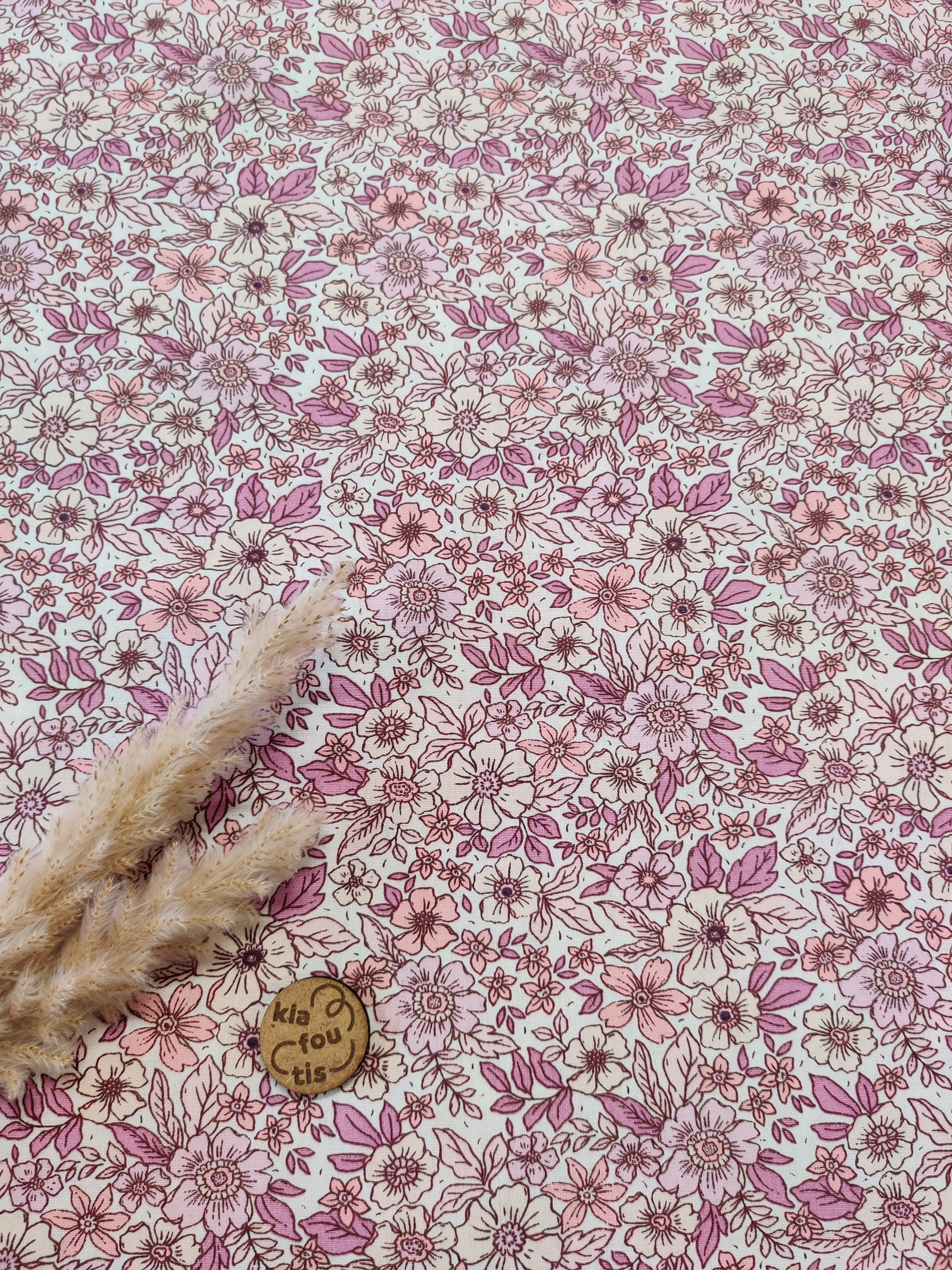 Popeline de coton - Fleurs rosées