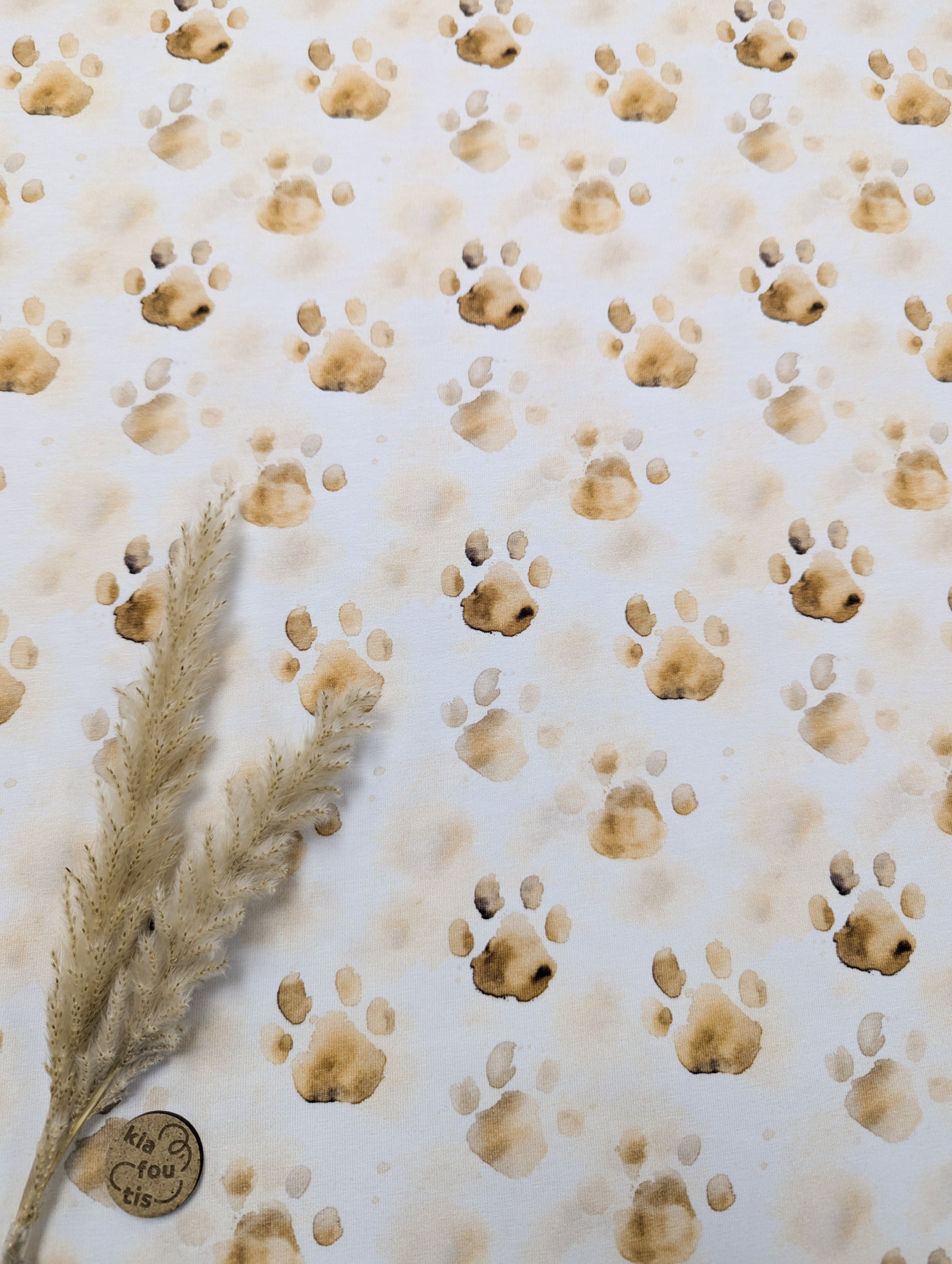 Jersey de coton écru - traces de pattes