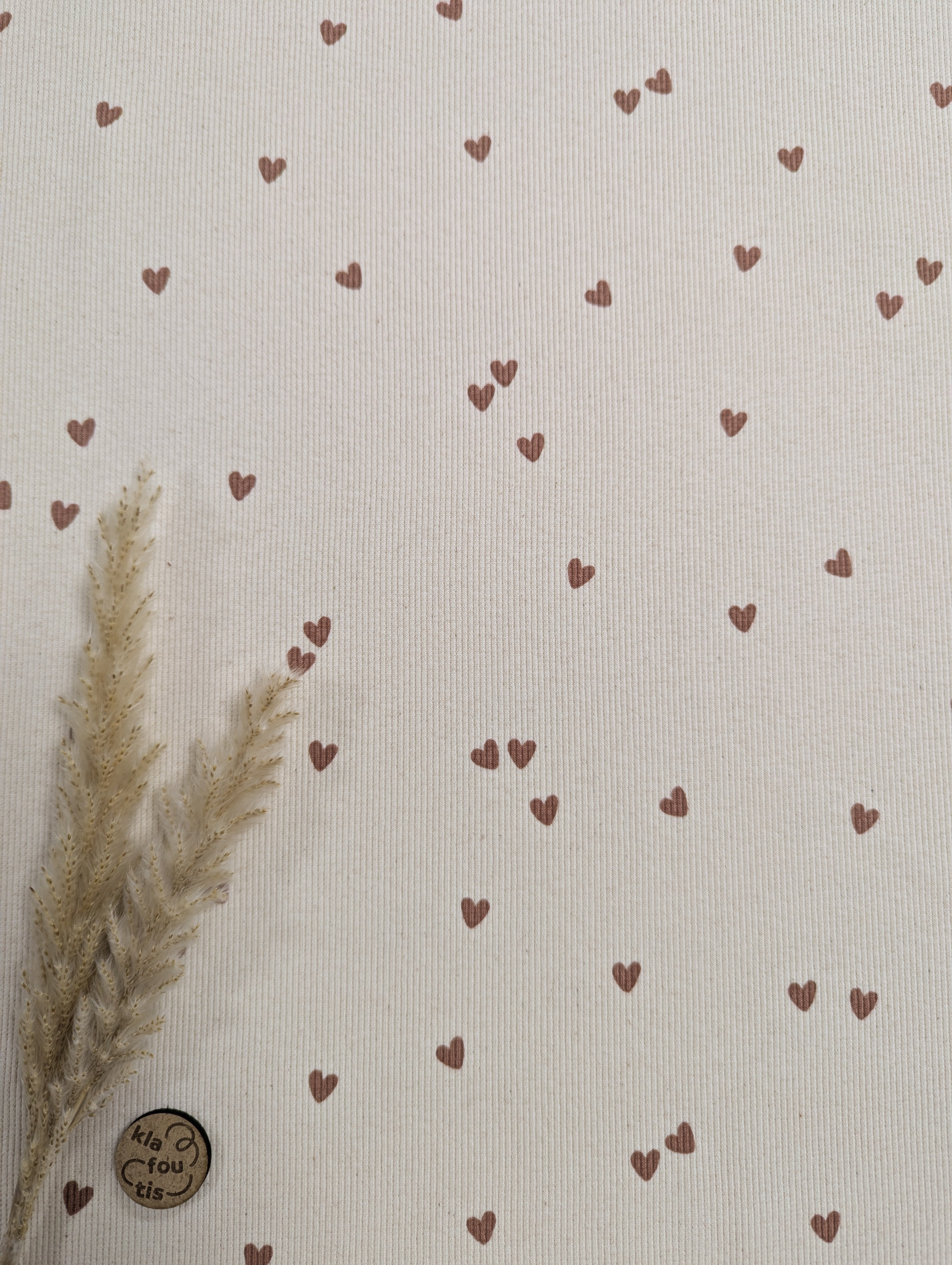 Jersey de coton texturé crème - jolis coeurs