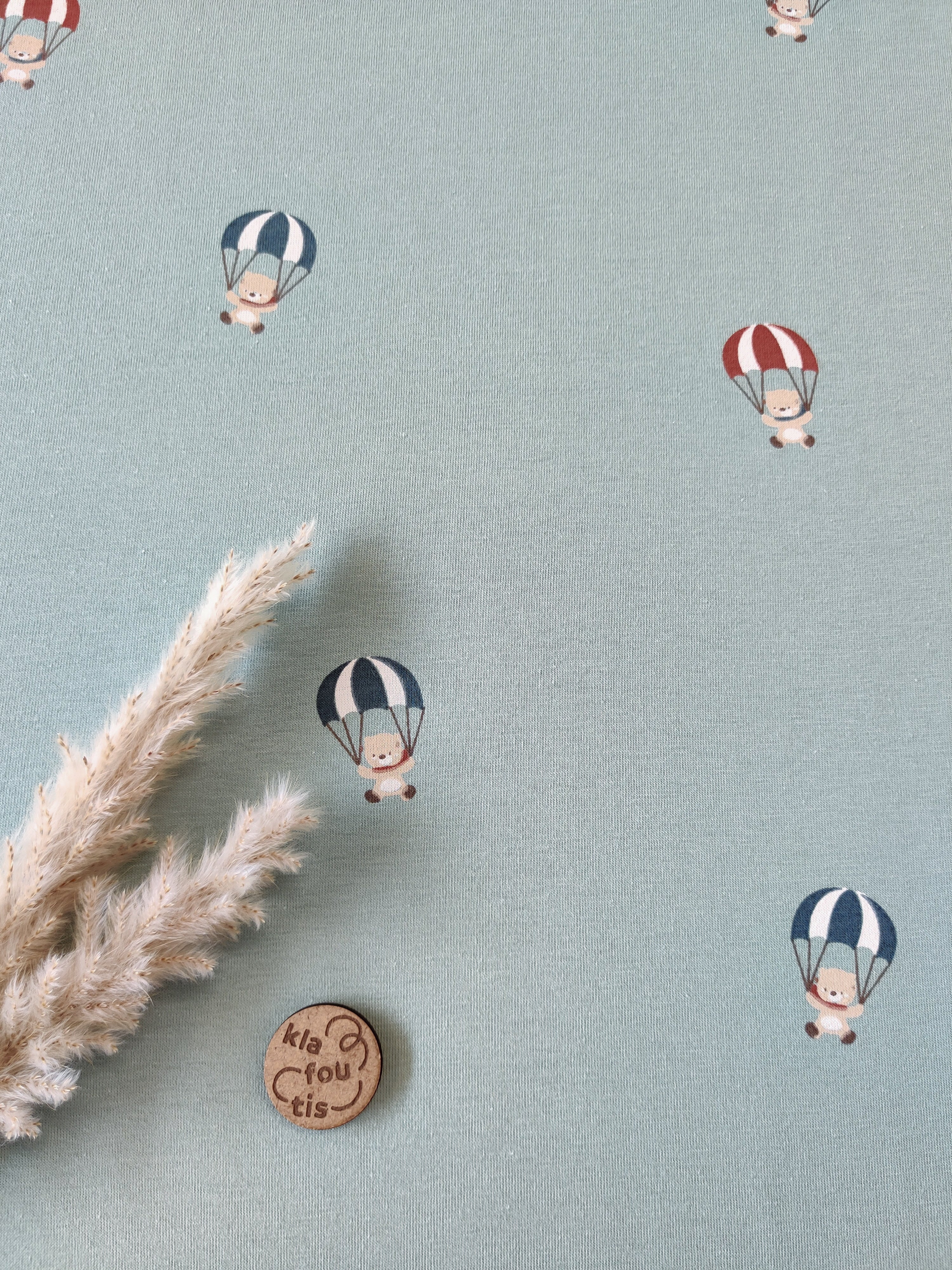 Jersey de coton bleu clair - Oursons parachutés