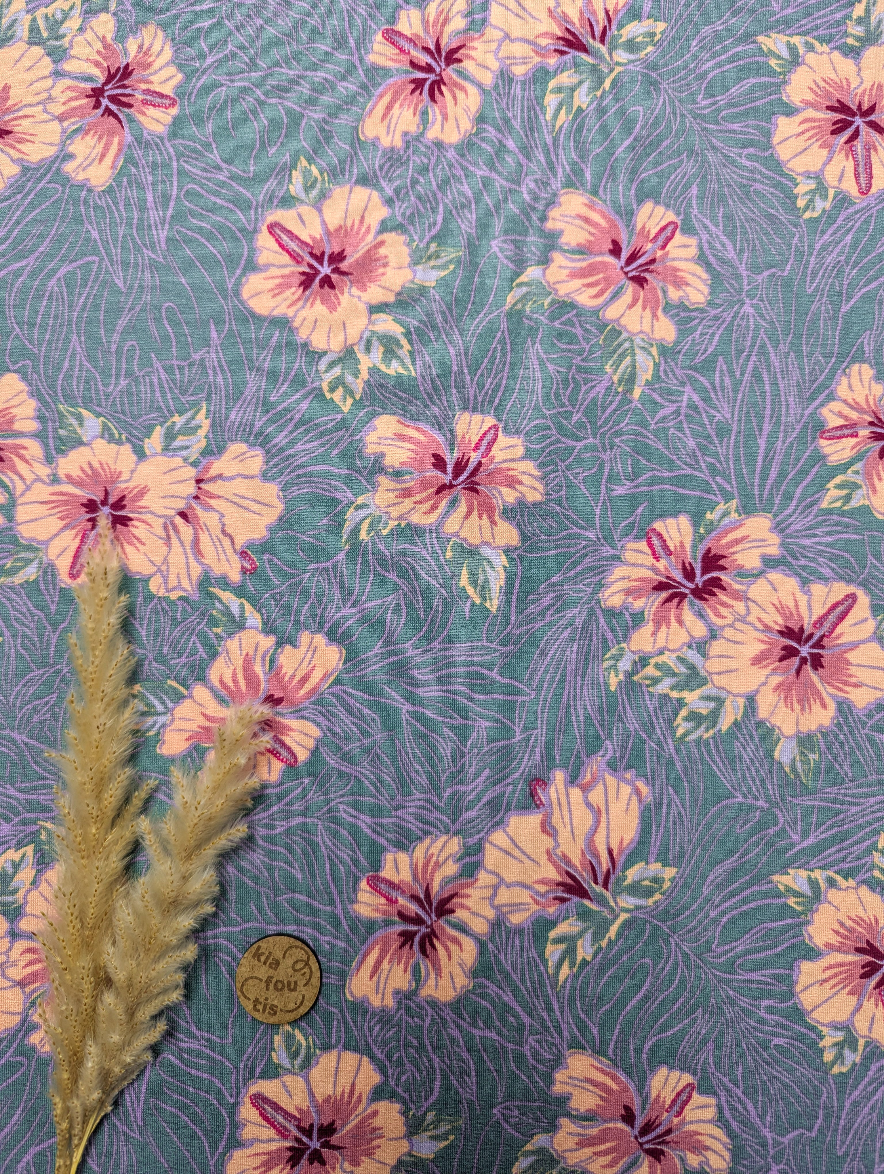 Jersey de viscose turquoise - douceur florale