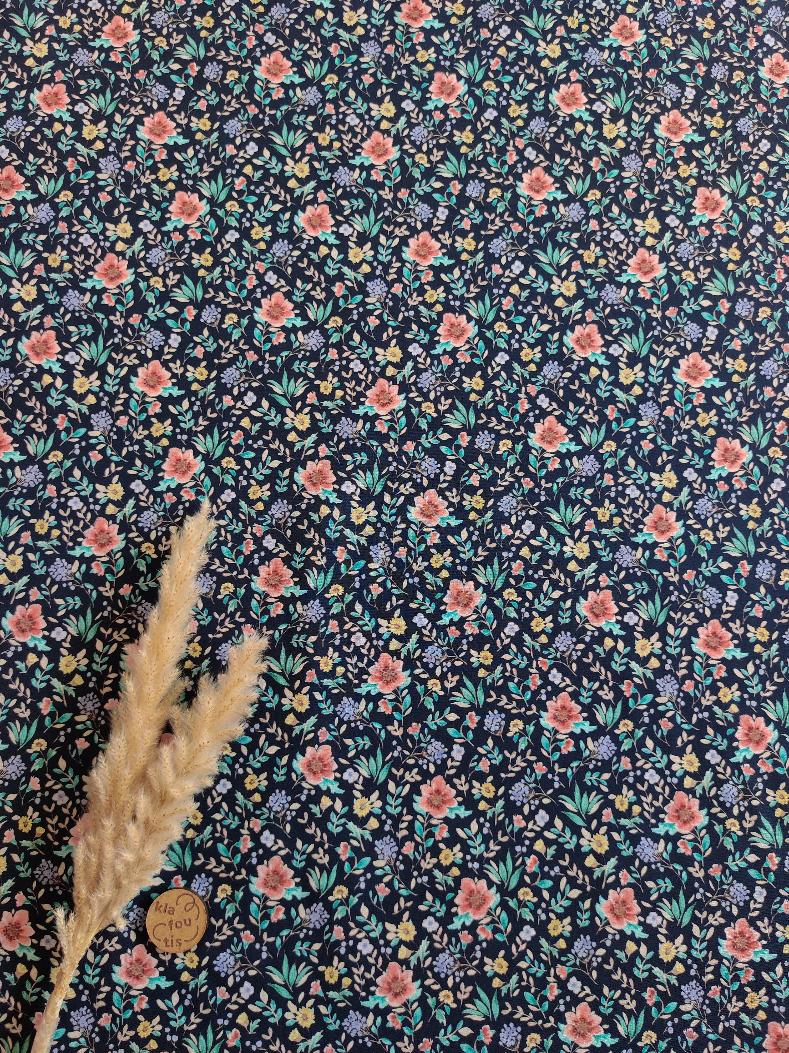 Popeline de coton bleu marine - Jardin précieux