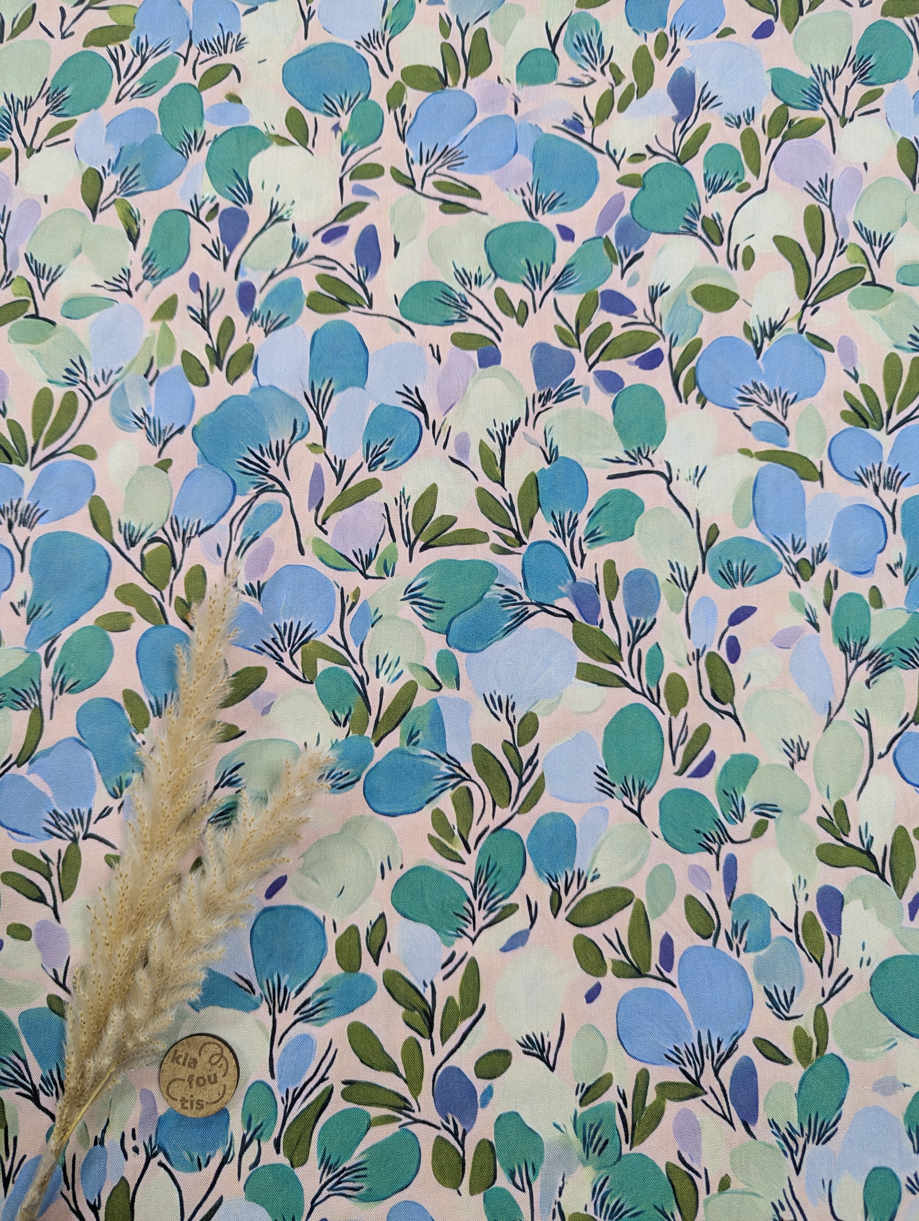 Popeline de viscose bleu vert - comme des bourgeons