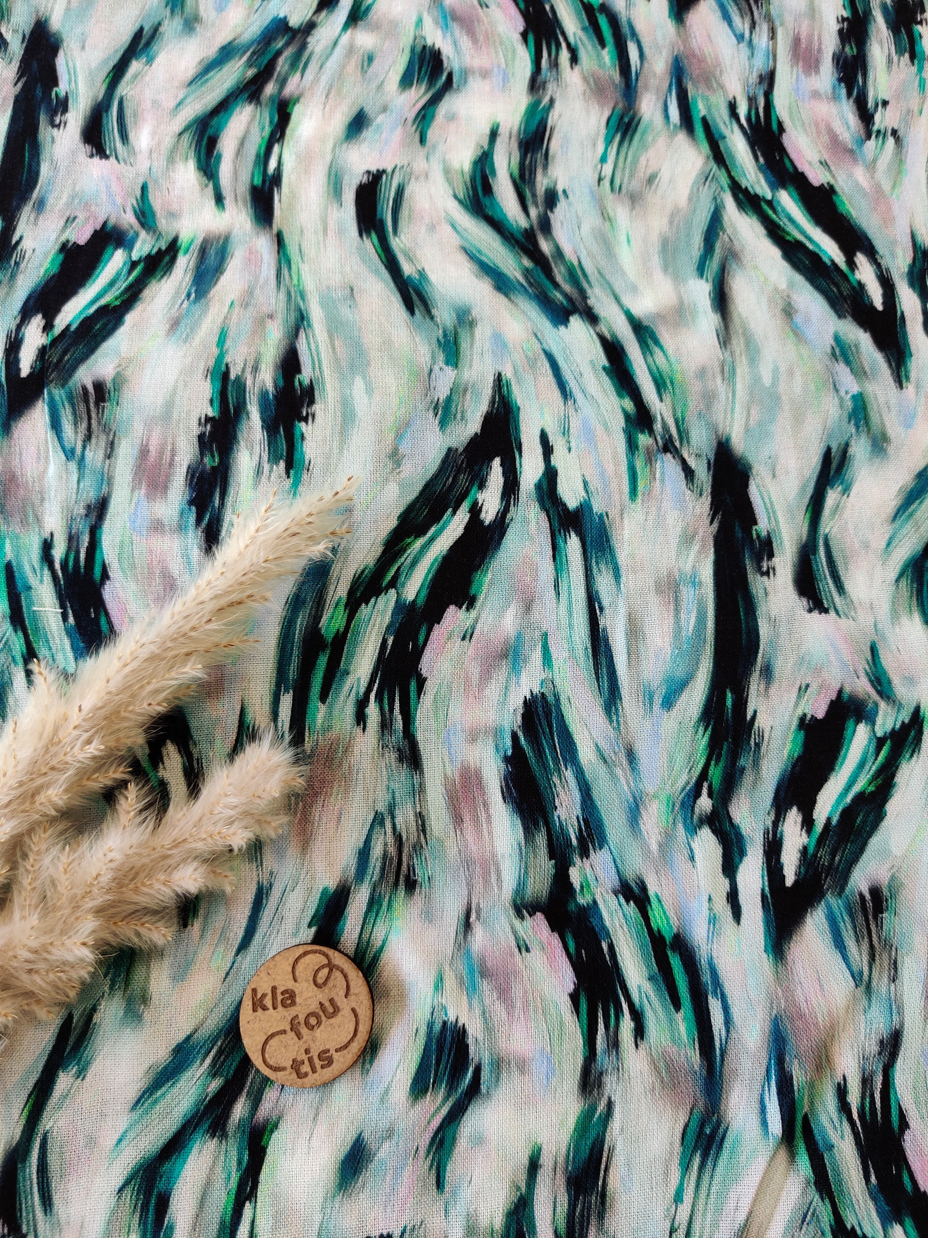 Popeline de viscose bleue - Vagues picturales