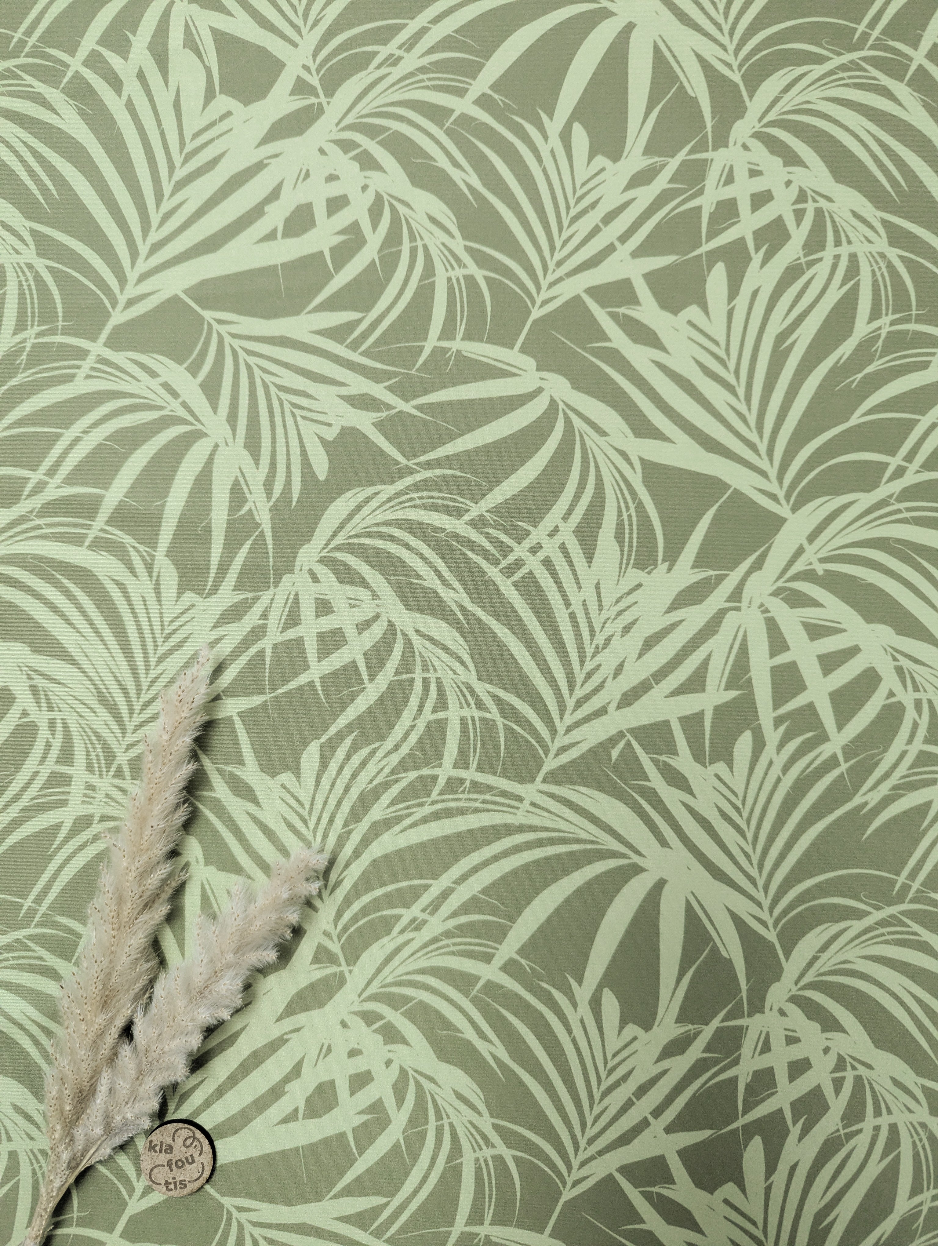 Lycra anti-UV vert kaki clair - effet palmier