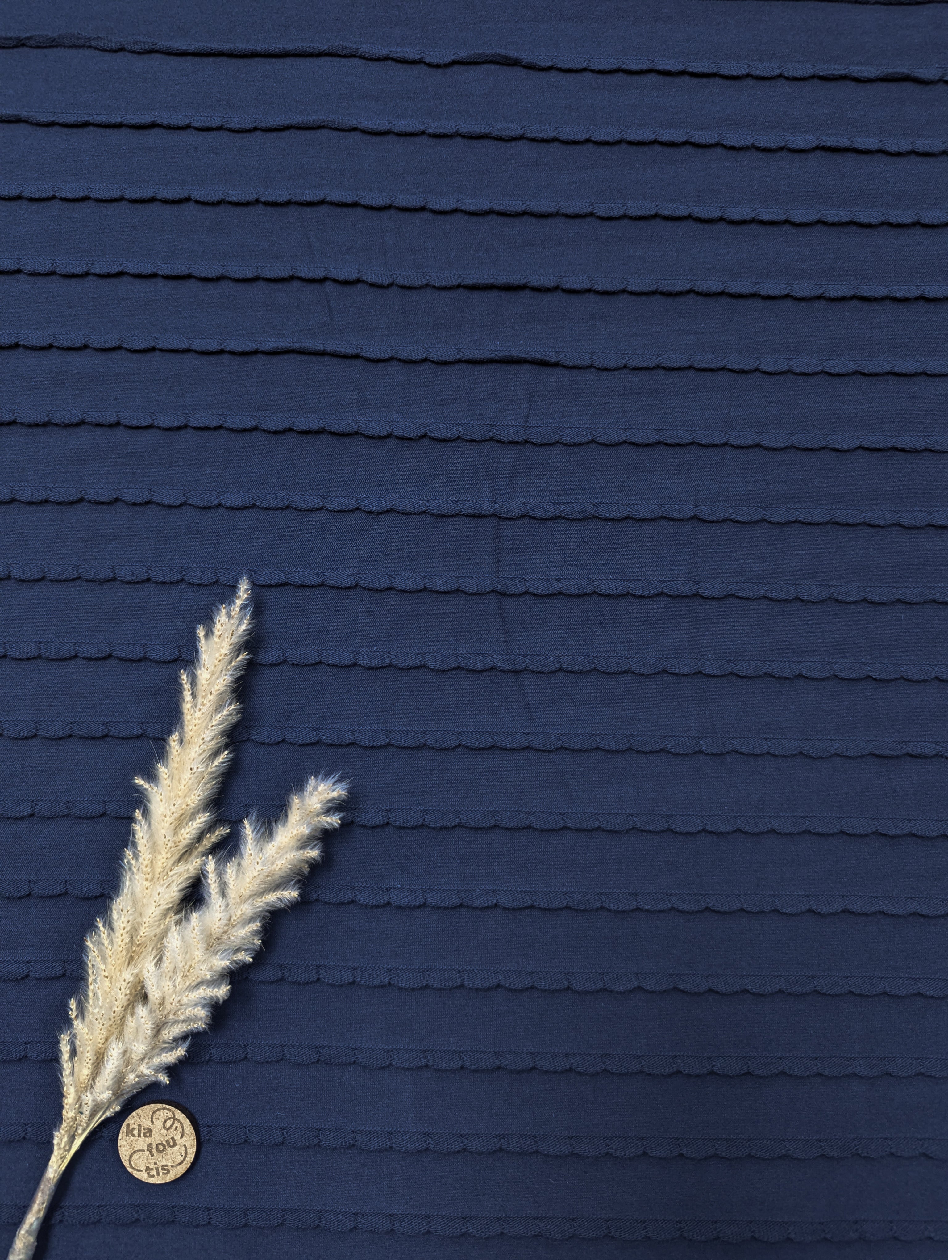 Jersey de coton festonné - bleu marine