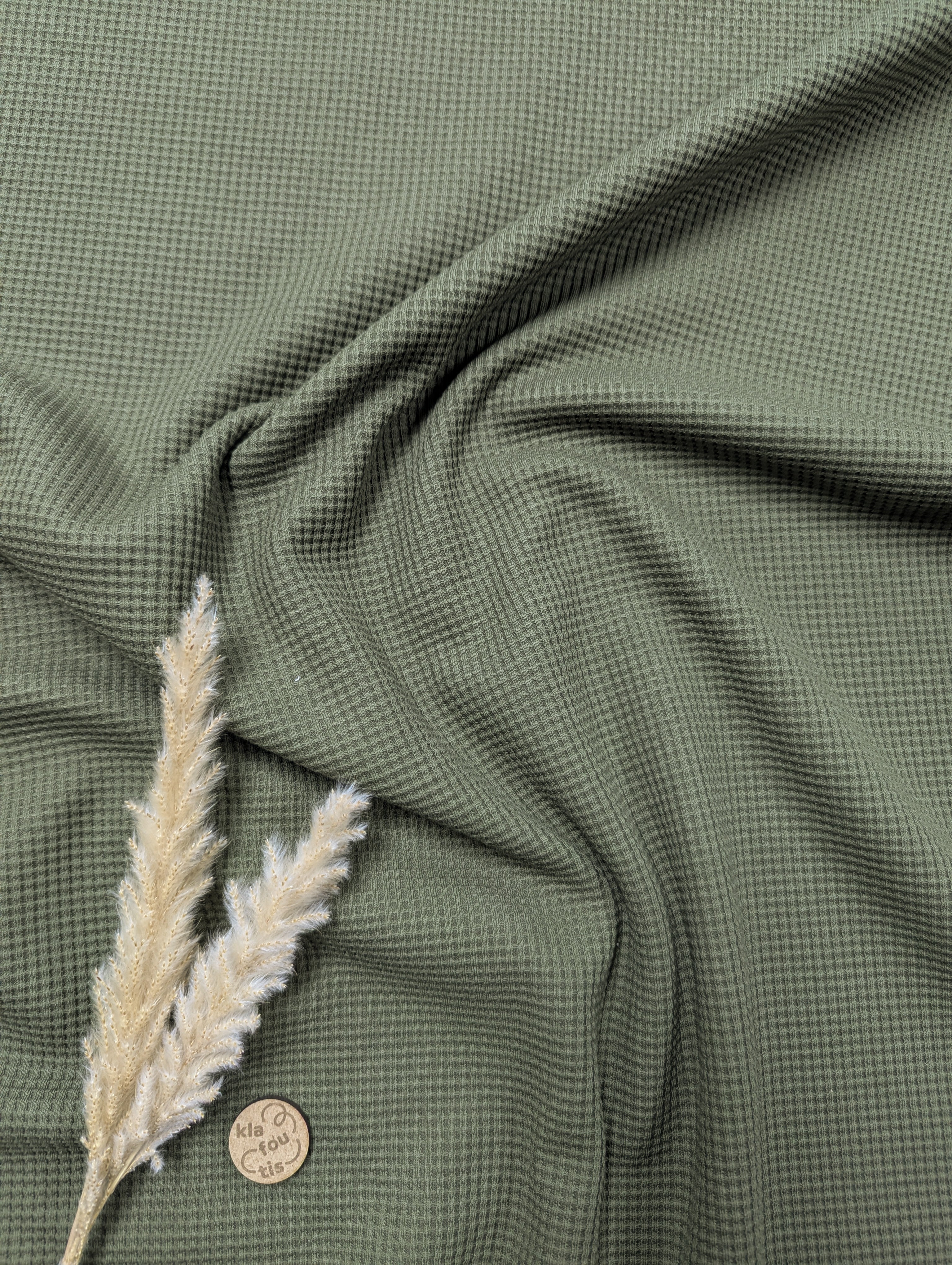 Jersey de coton gaufré BIO - Vert kaki