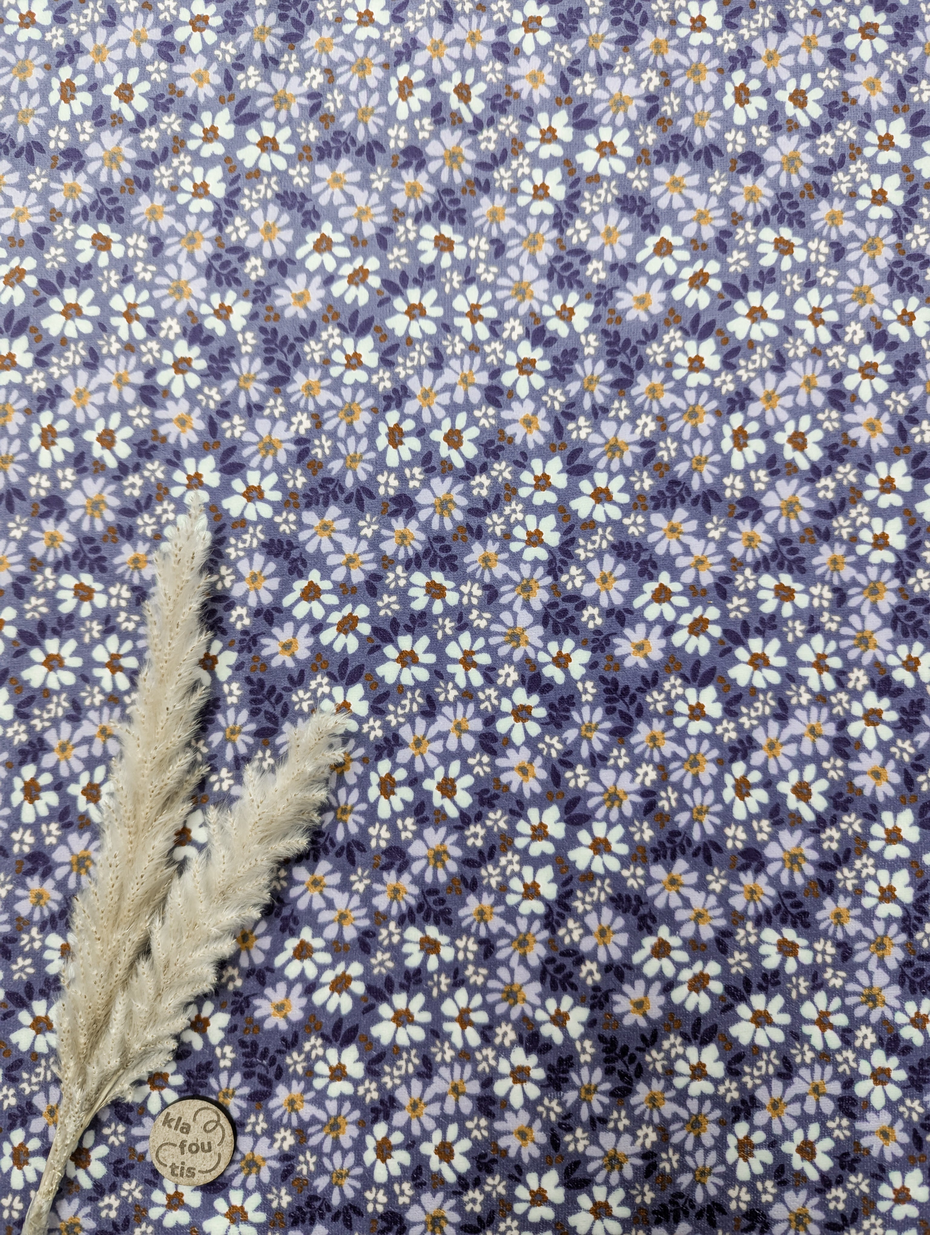 Nicky velours coton mauve  - fleurs champêtres