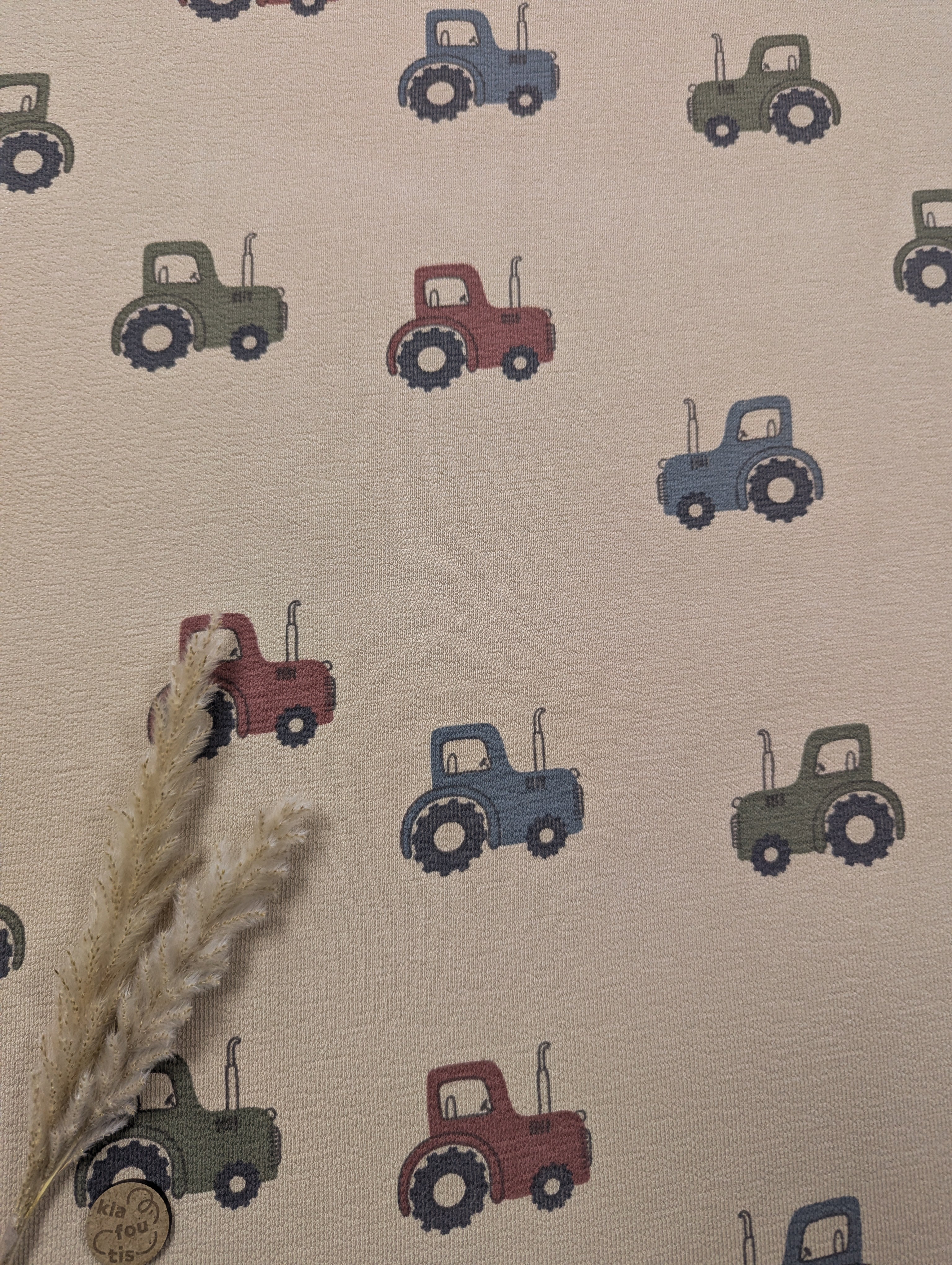 French Terry crêpe beige - tracteurs