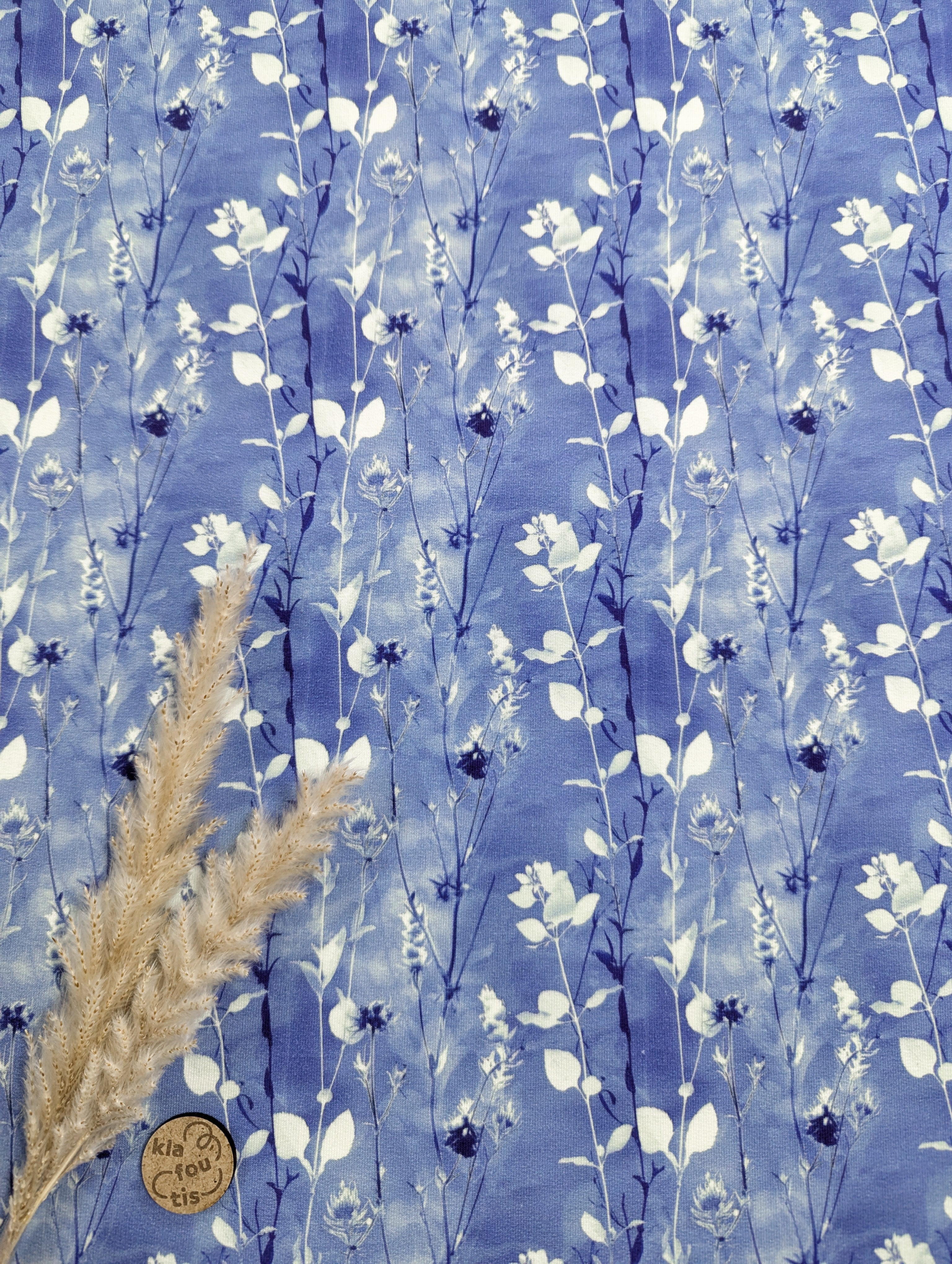 French Terry bleu - Jardin givré