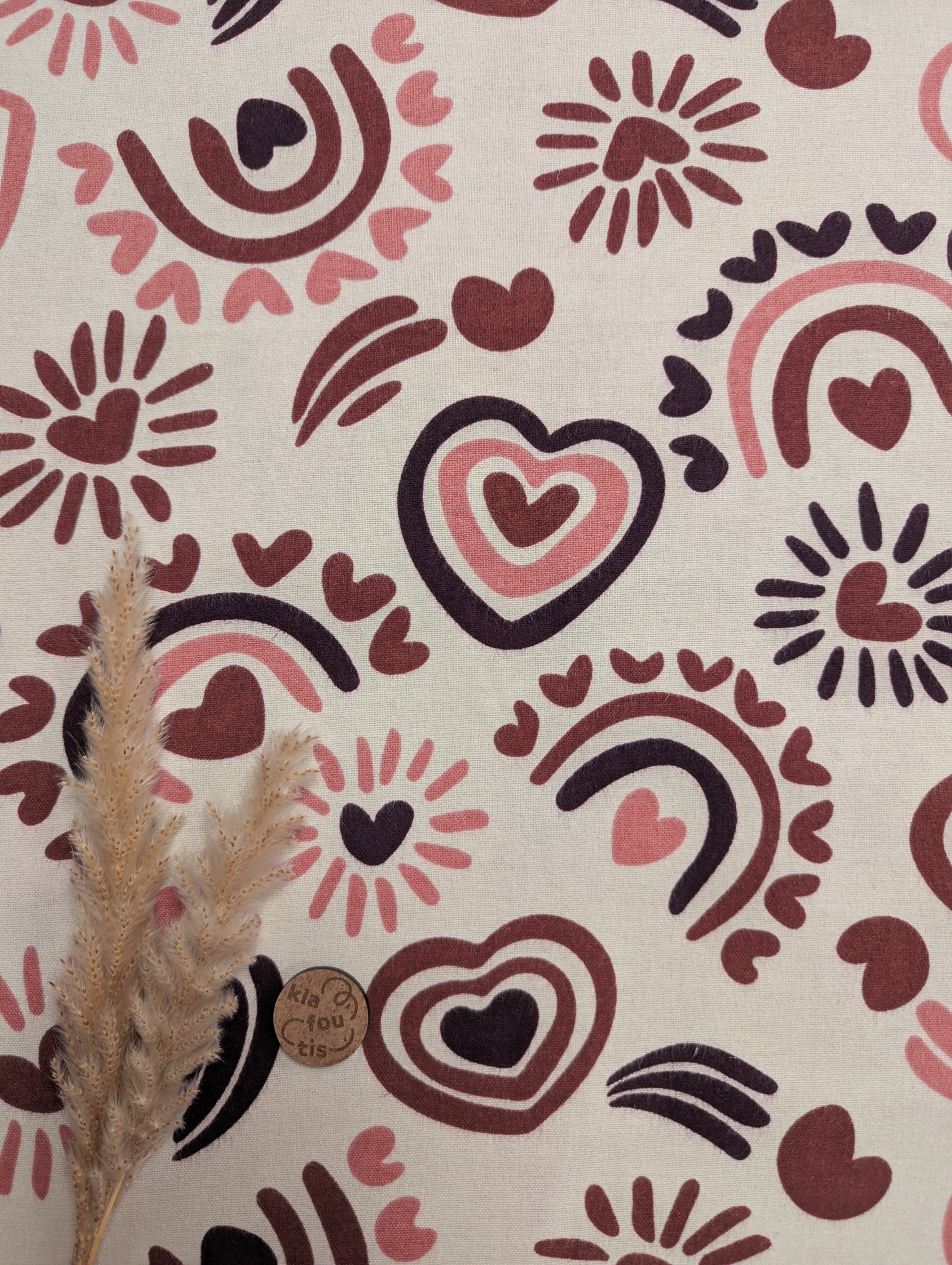 Flanelle de coton beige clair - coeurs ou arcs-en-ciel ?