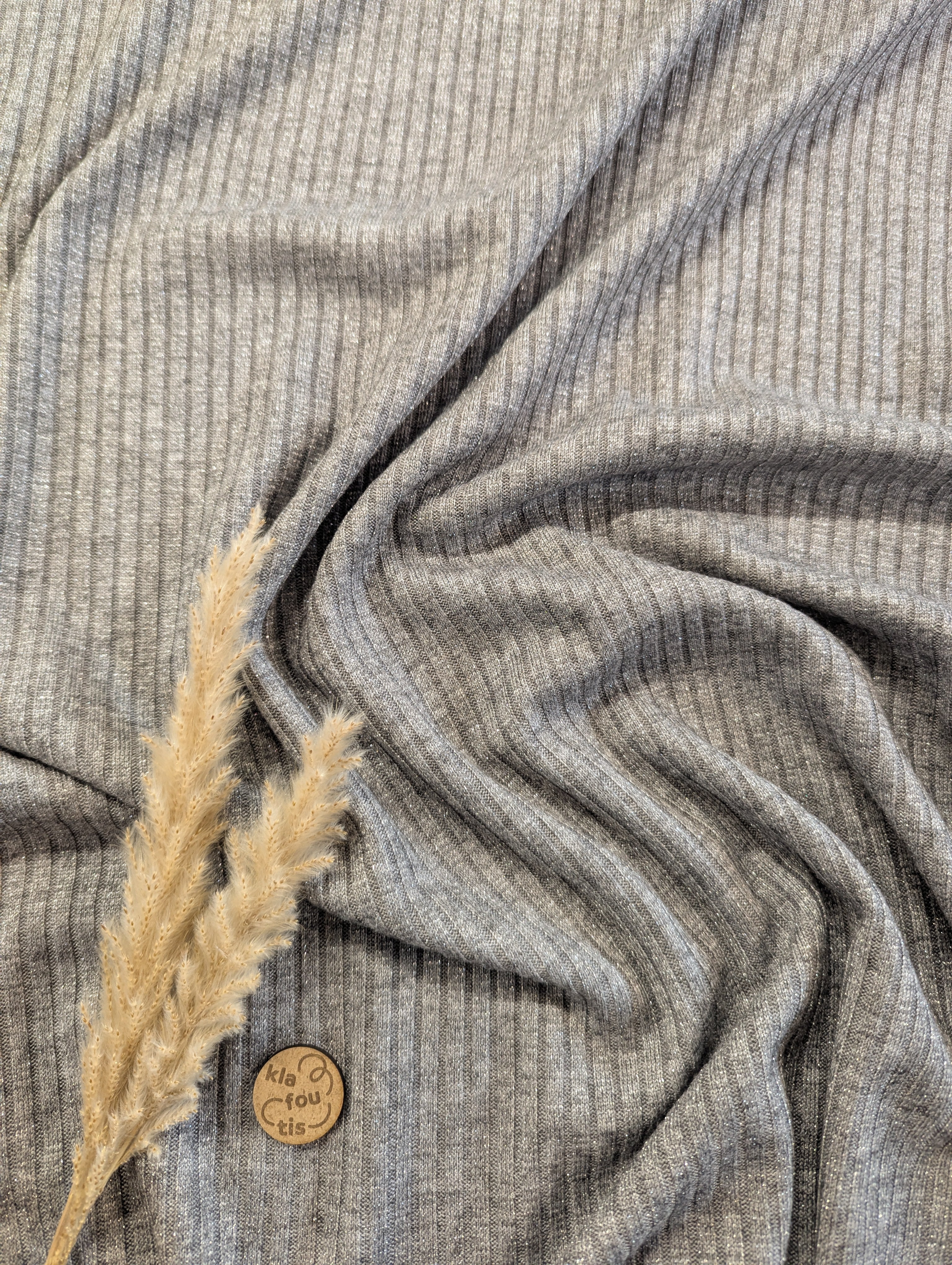 Maille côtelée fluide légère lurex - gris argenté