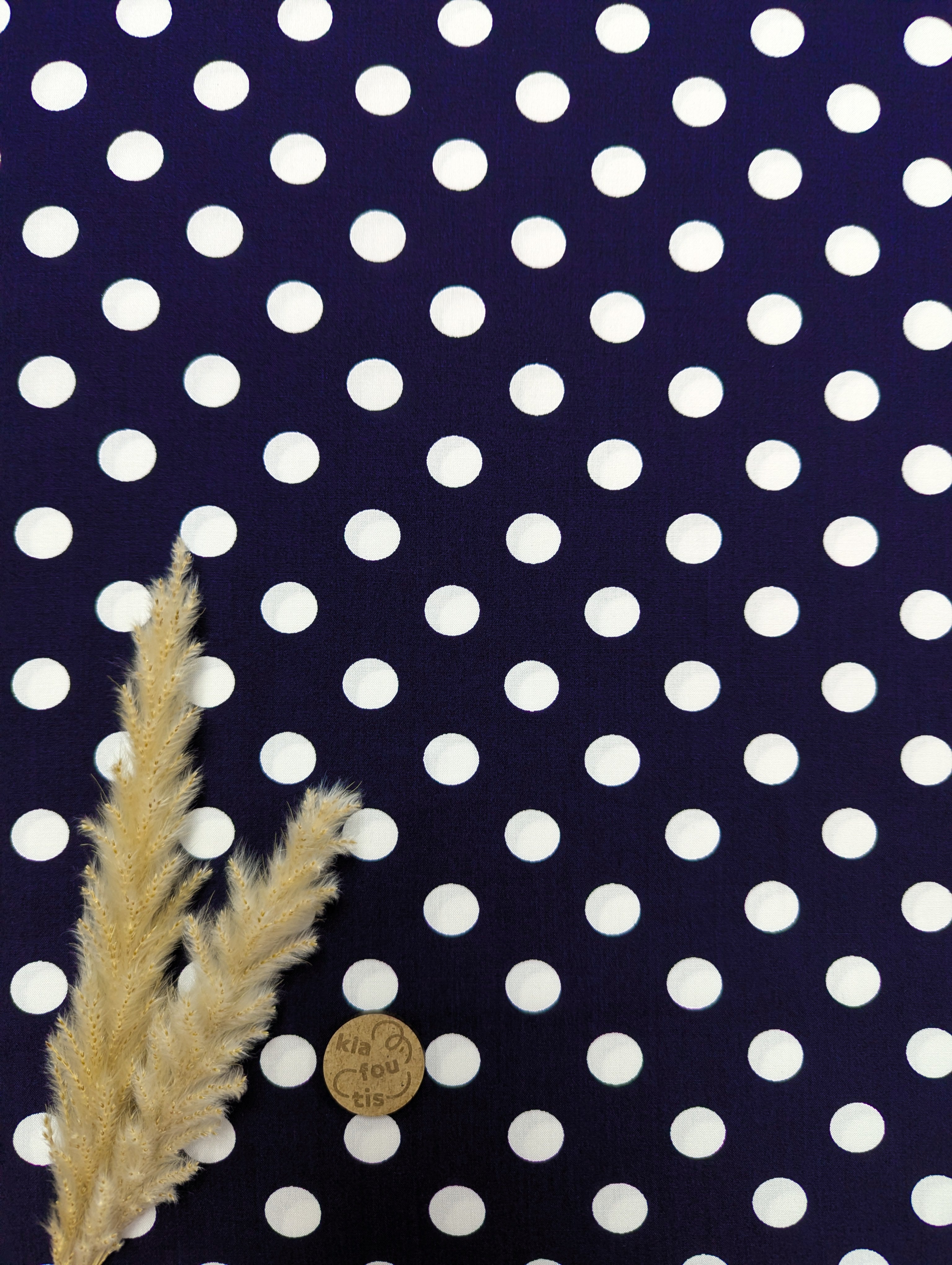 Popeline de viscose bleu marine - pois