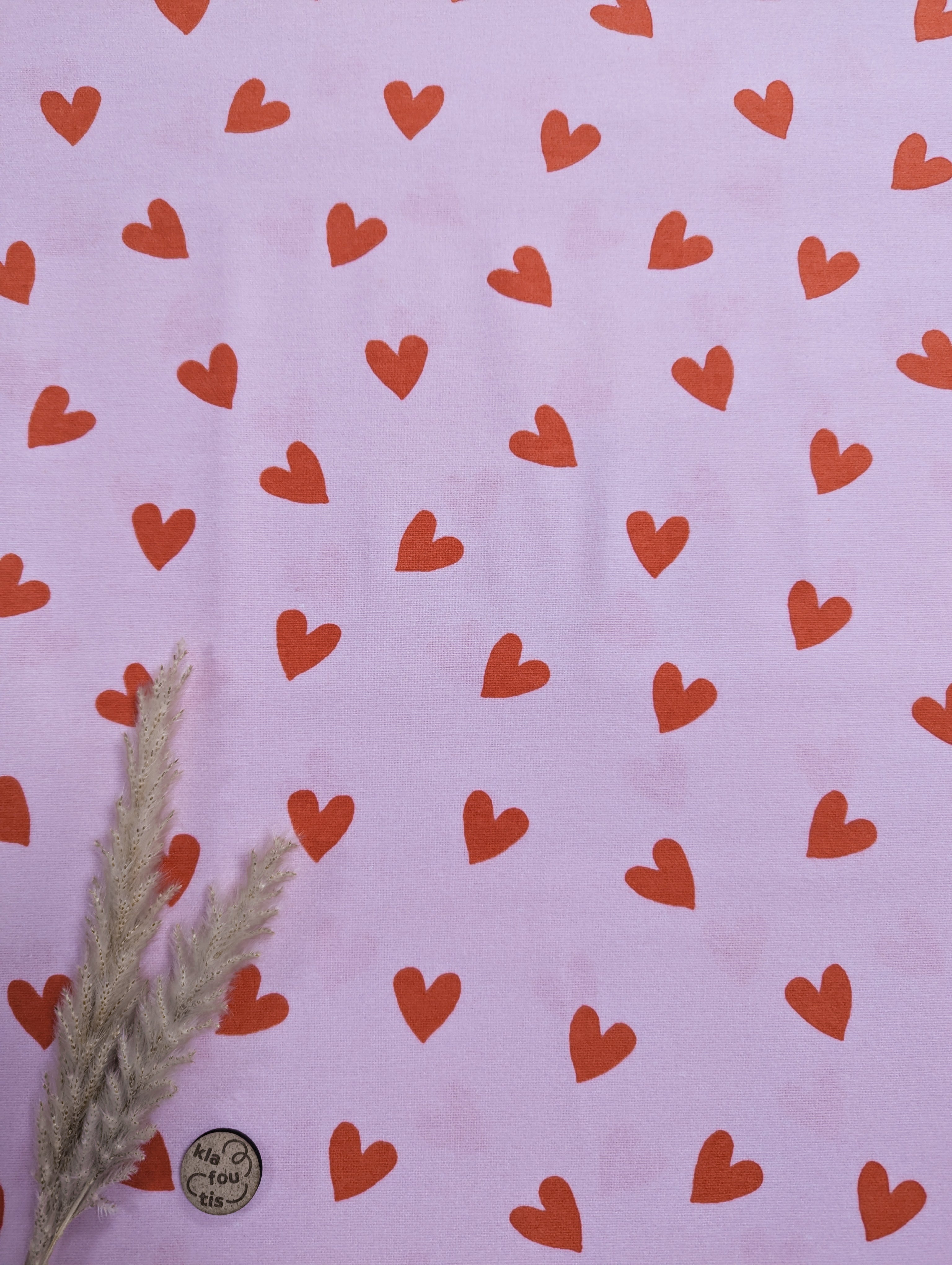 Flanelle de coton rose - coeurs