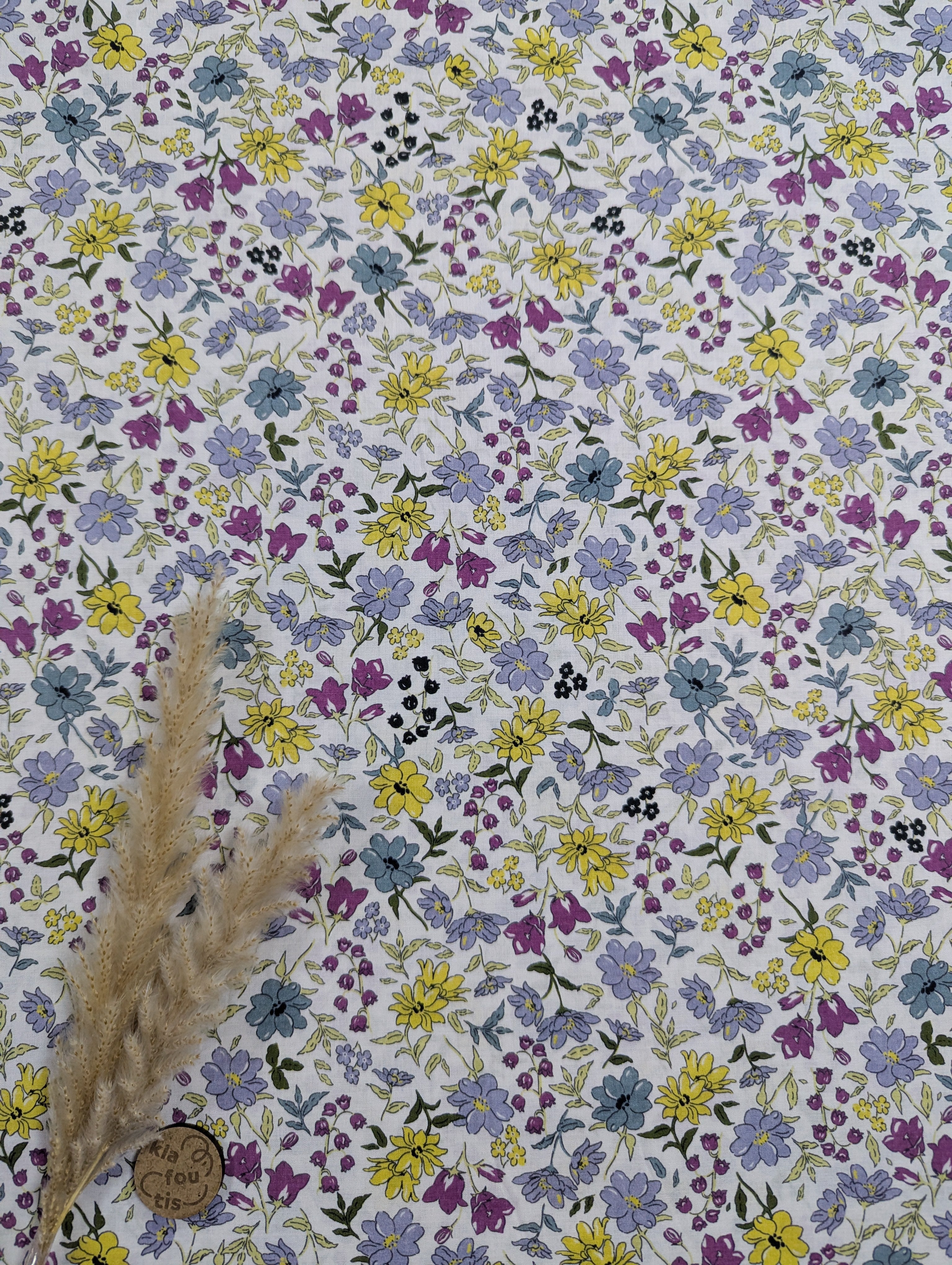 Voile de coton - effet liberty lavande et tournesol