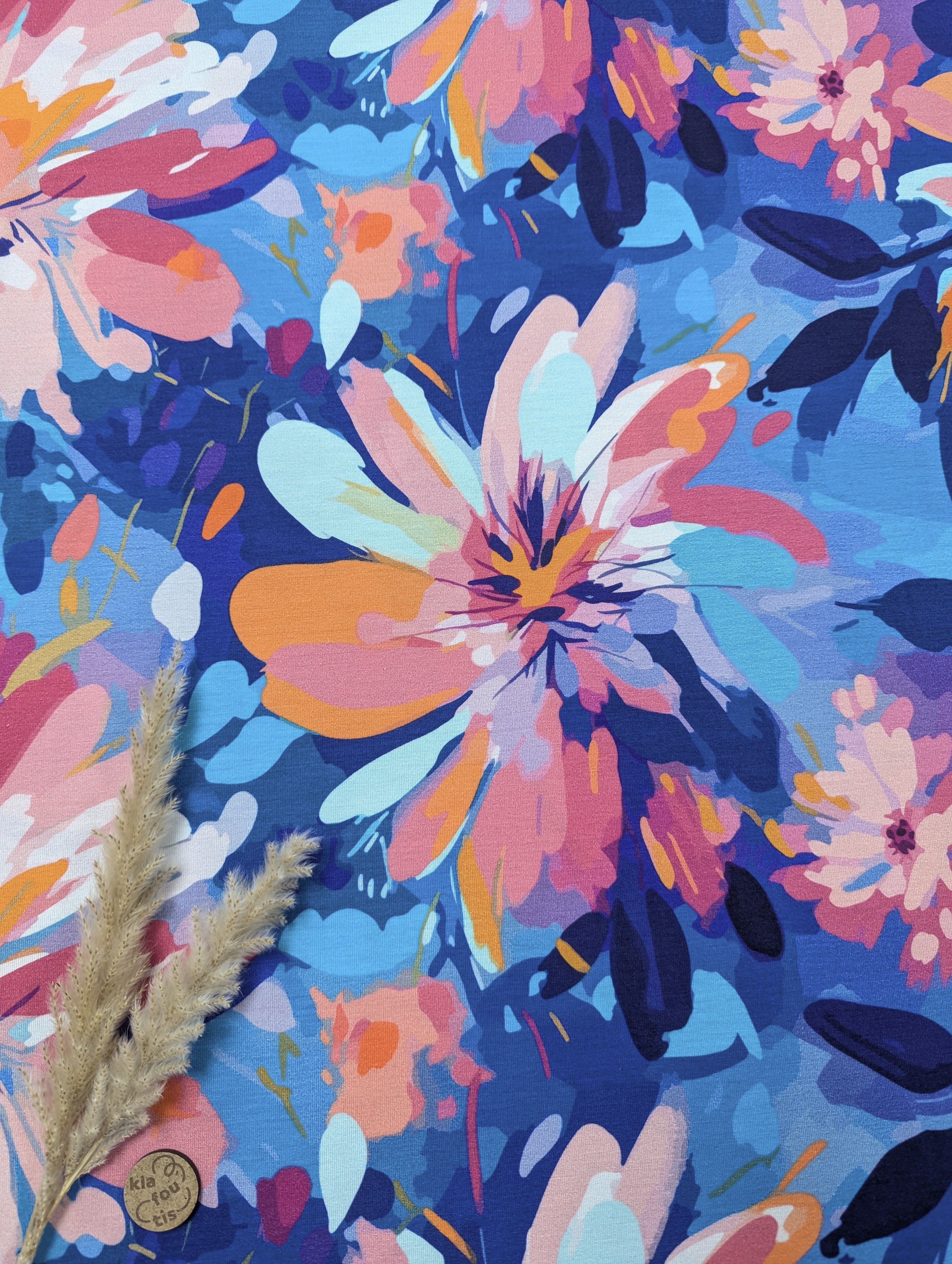 Jersey de viscose bleu - explosion florale