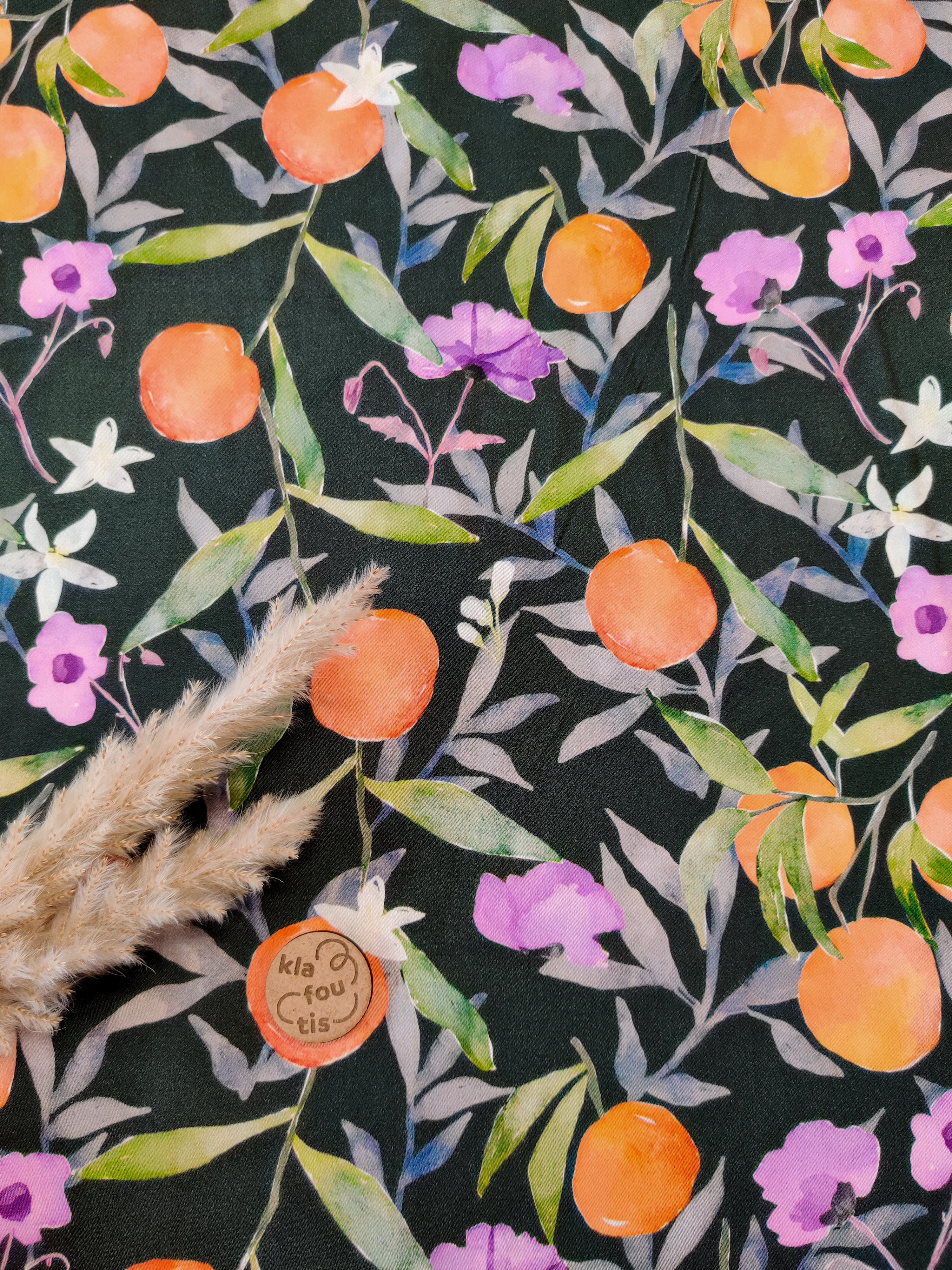 Satin de viscose vert - Éclats d’agrumes