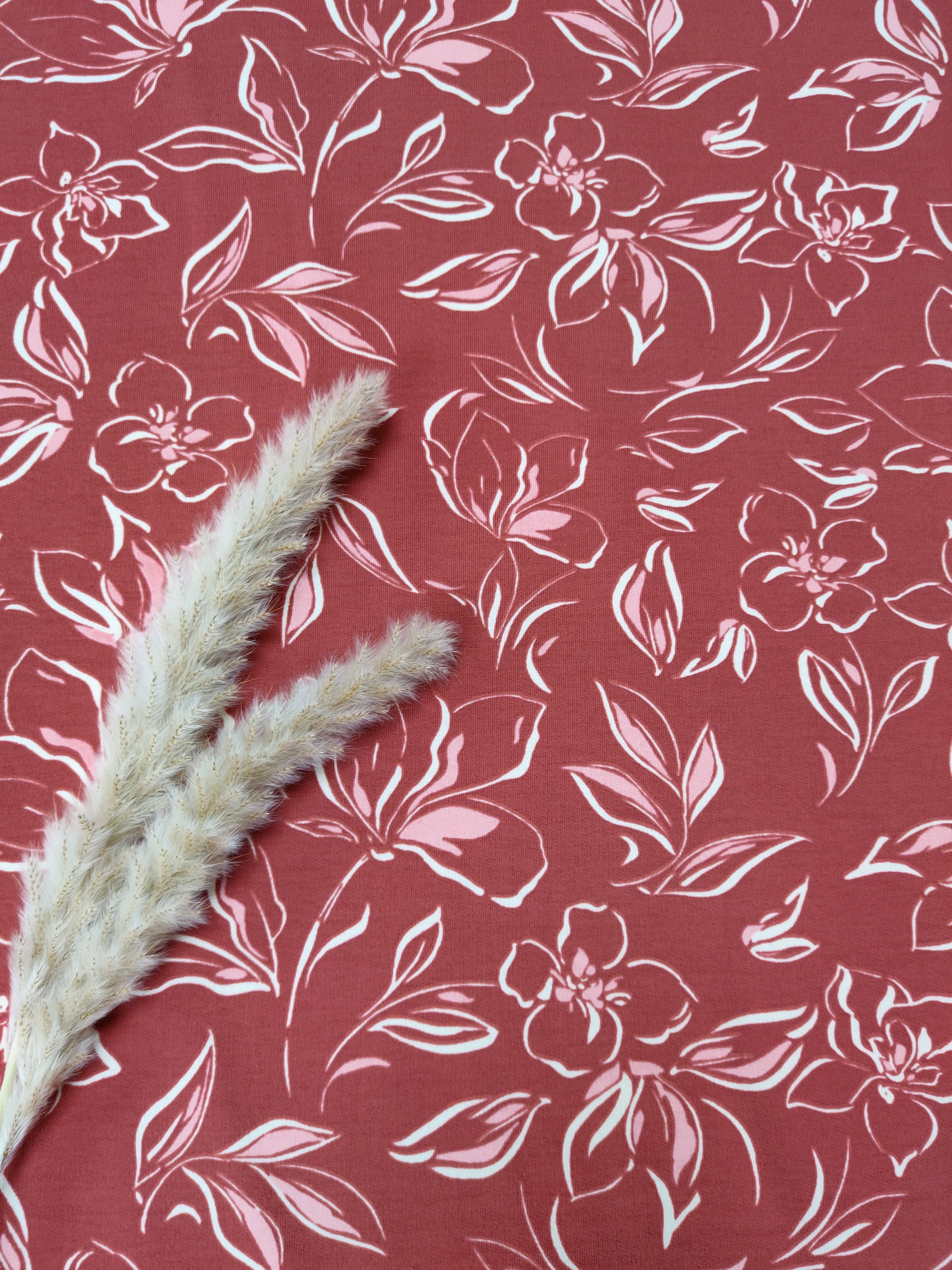 French Terry terra rosé - Fleurs délicates