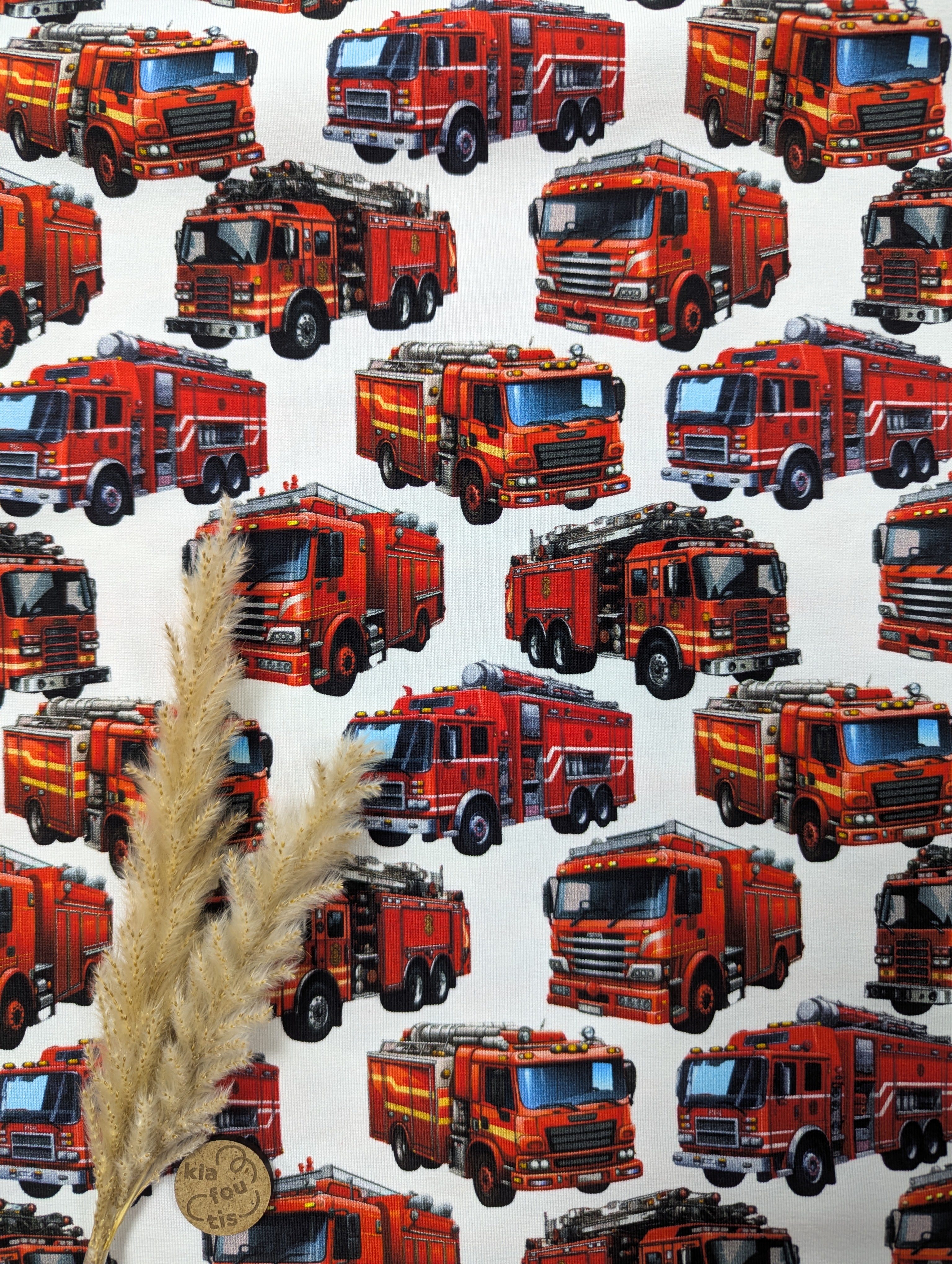 Jersey de coton blanc - camions de pompiers