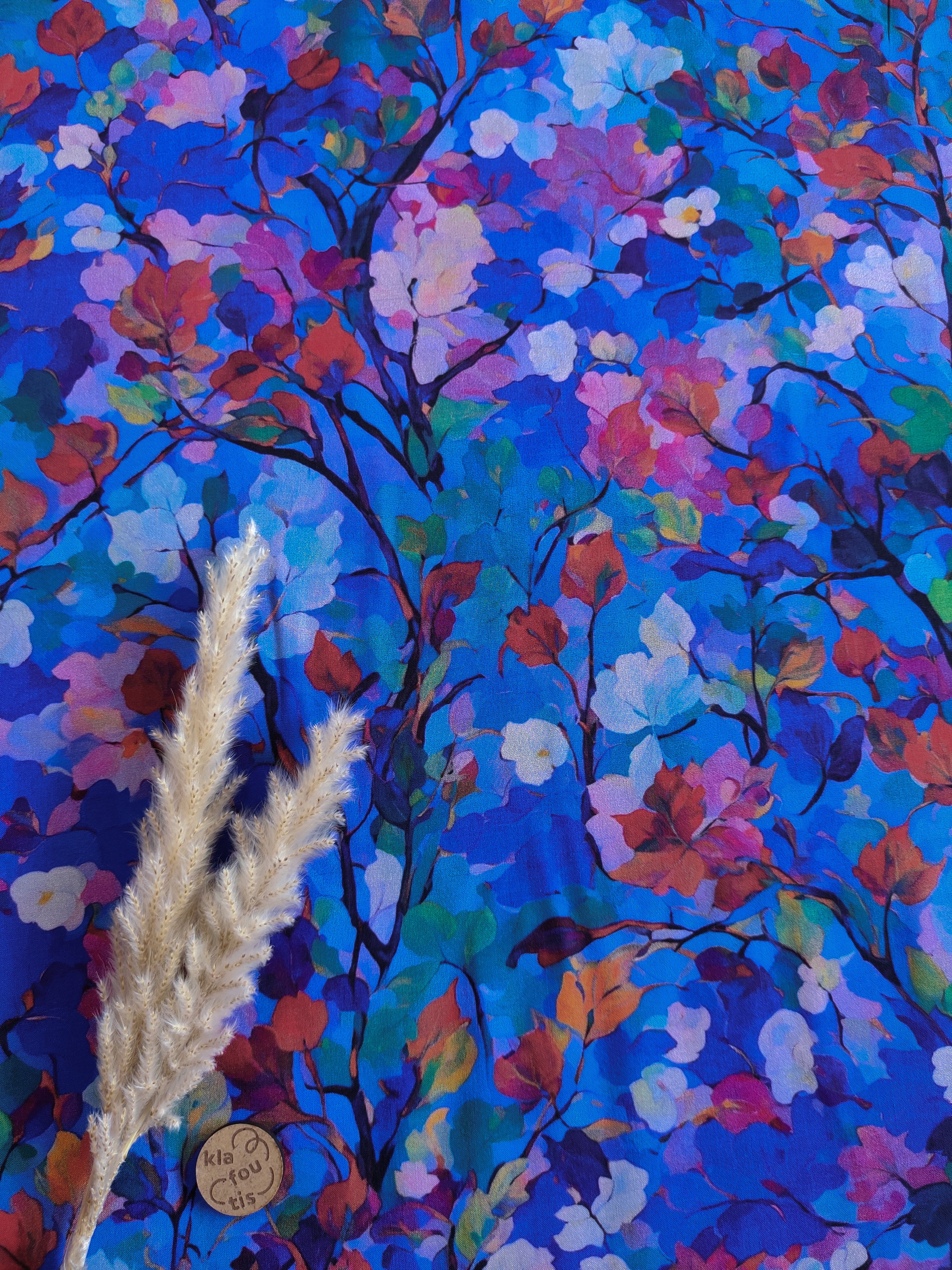 Popeline de viscose cobalt - Forêt secrète