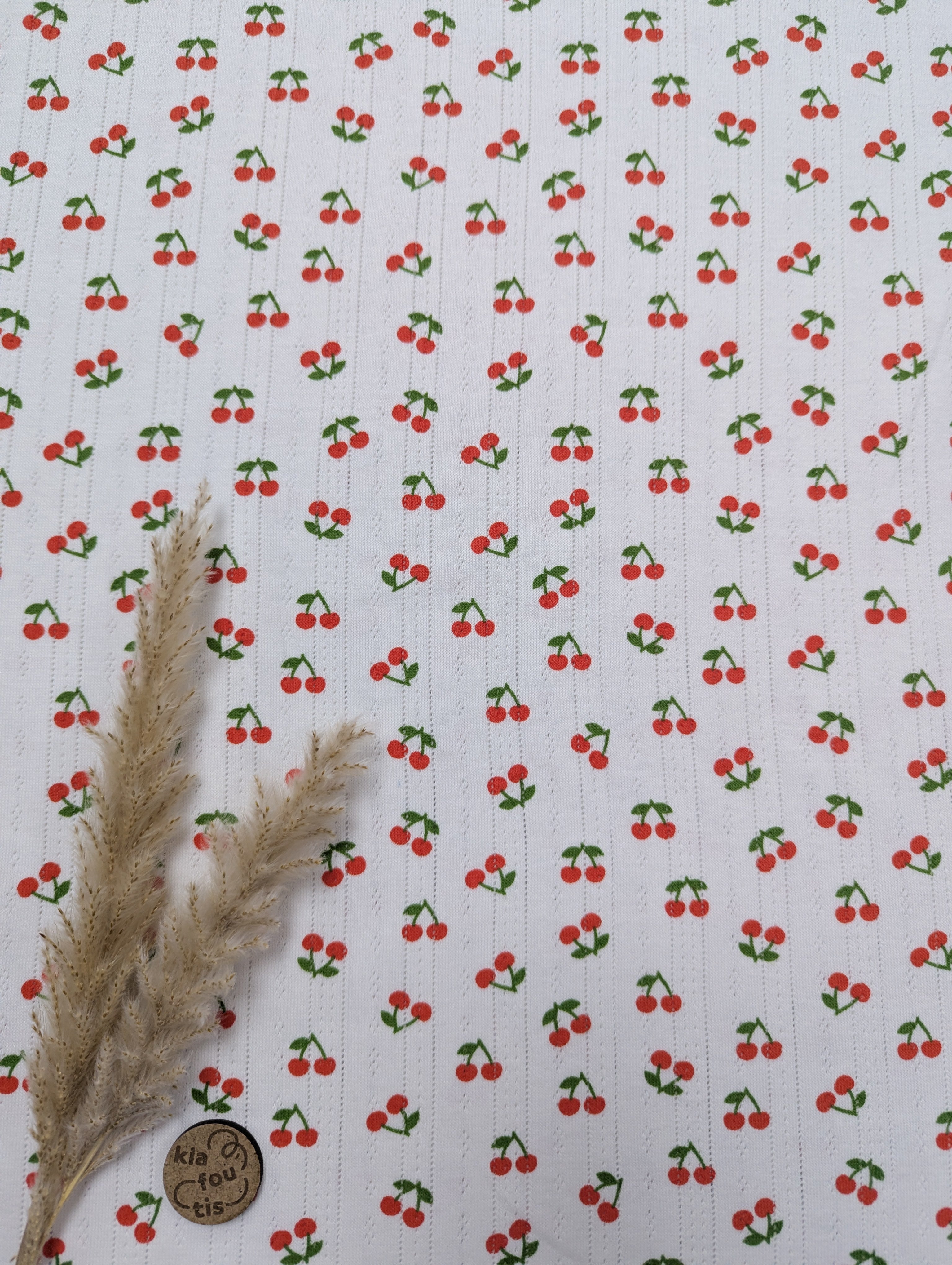Jersey de coton pointelle blanc - jolies cerises